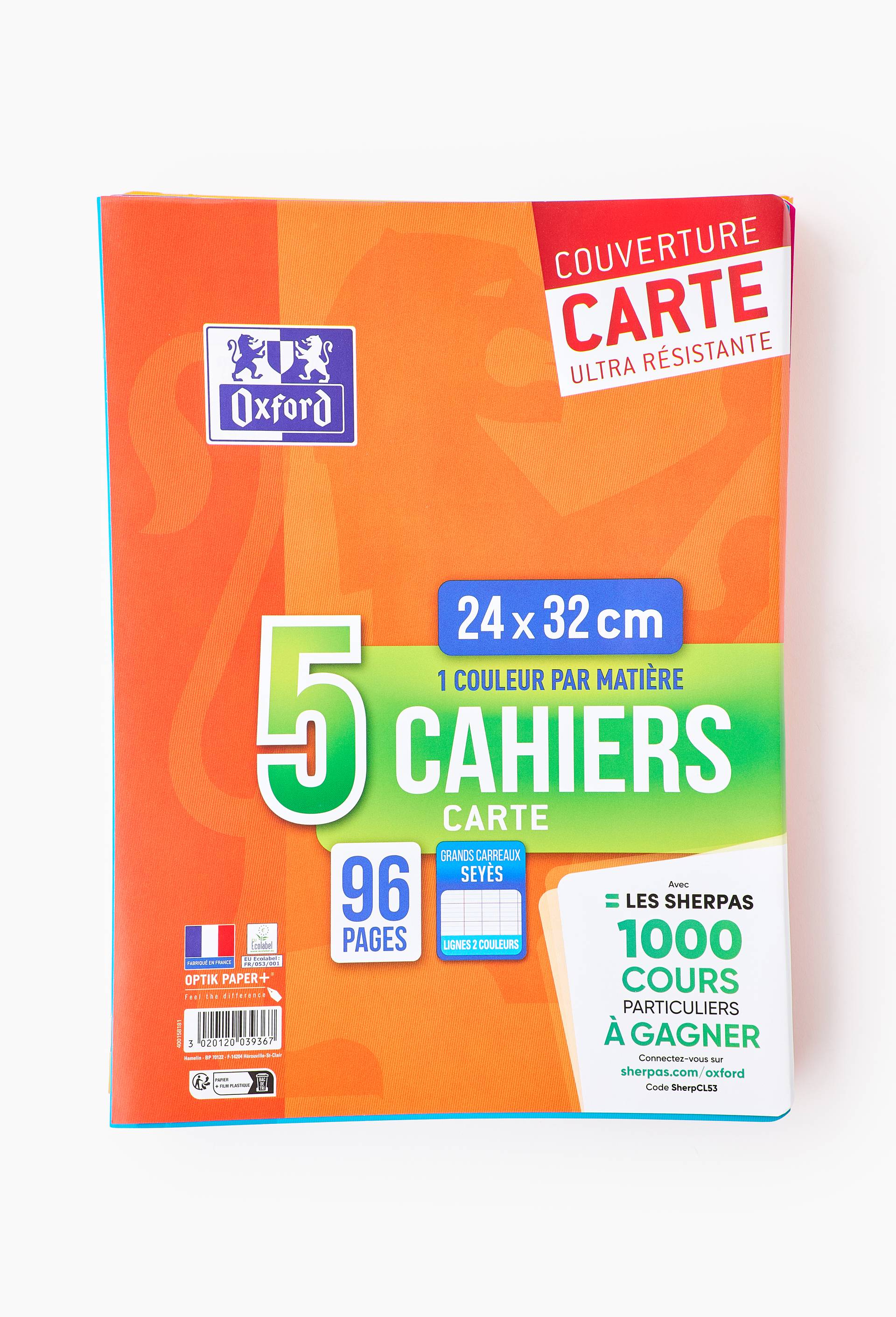 5 Cahiers piqu&eacute;s, 24 x 32, grands carreaux, 96 pages, couleurs assorties, , large image number 0.0