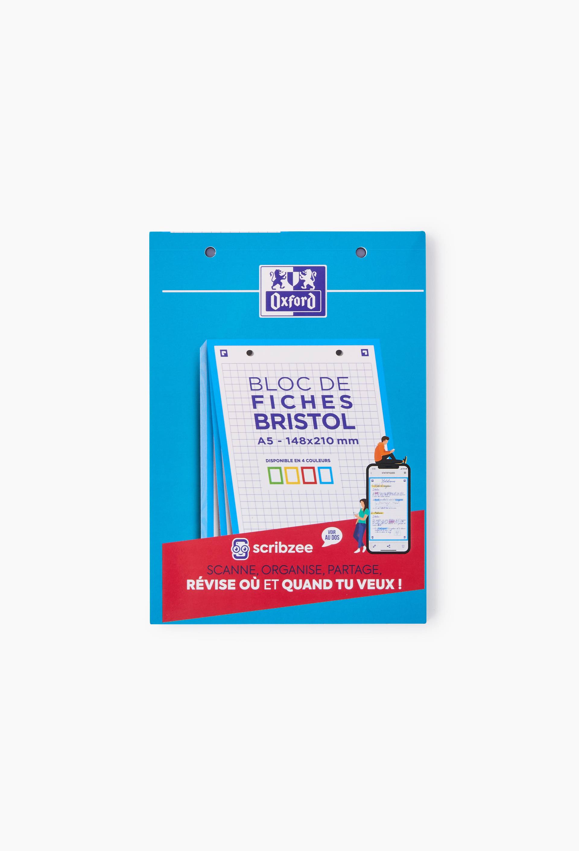 Bloc de 30 fiches Bristol perfor&eacute;es color&eacute;es, 14,8 x 21 cm, petits carreaux, papier certifi&eacute; PEFC, , large image number 0