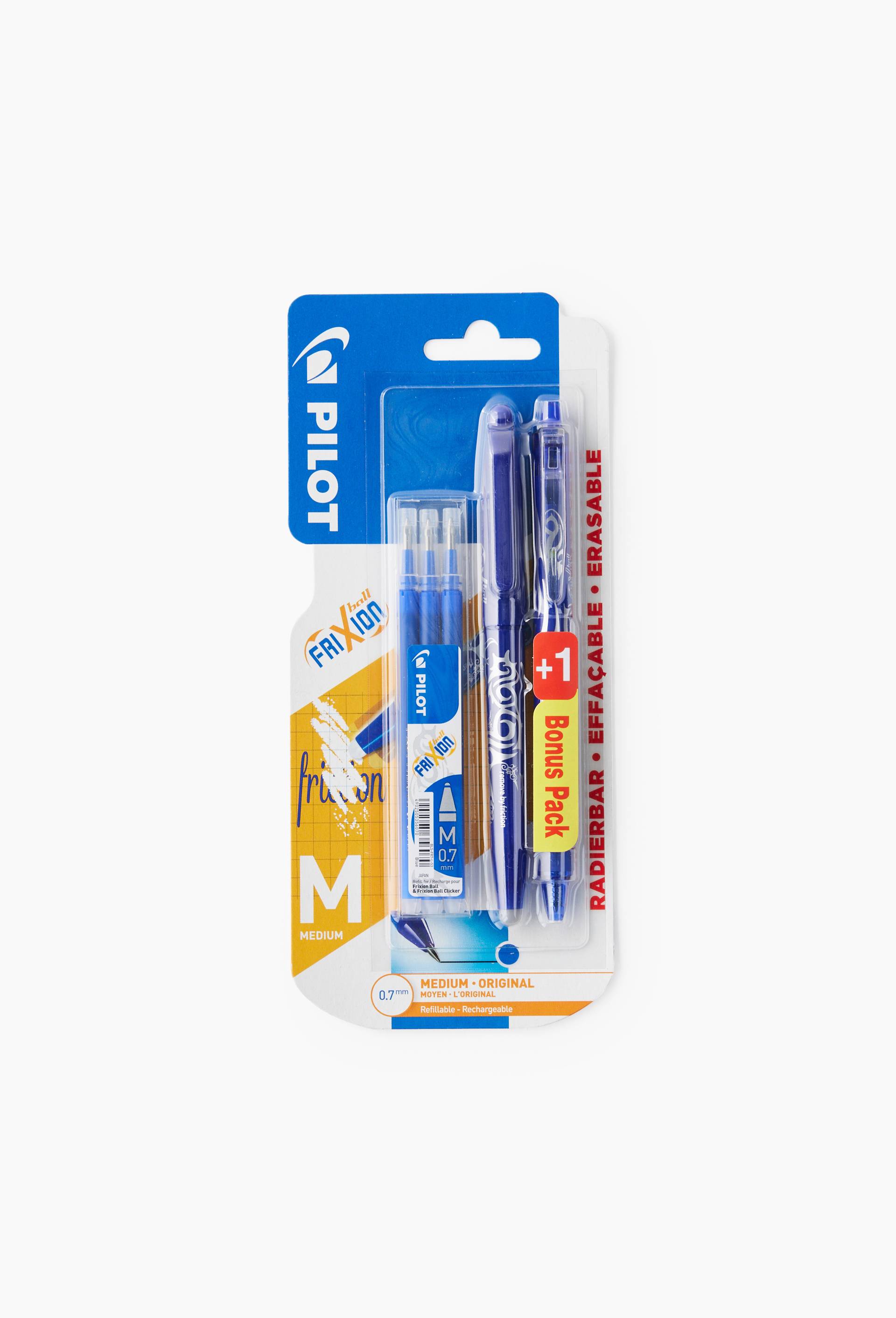 Pilot - 2 rollers Frixion Ball et Clicker, encre bleue, pointe moyenne + 3 recharges