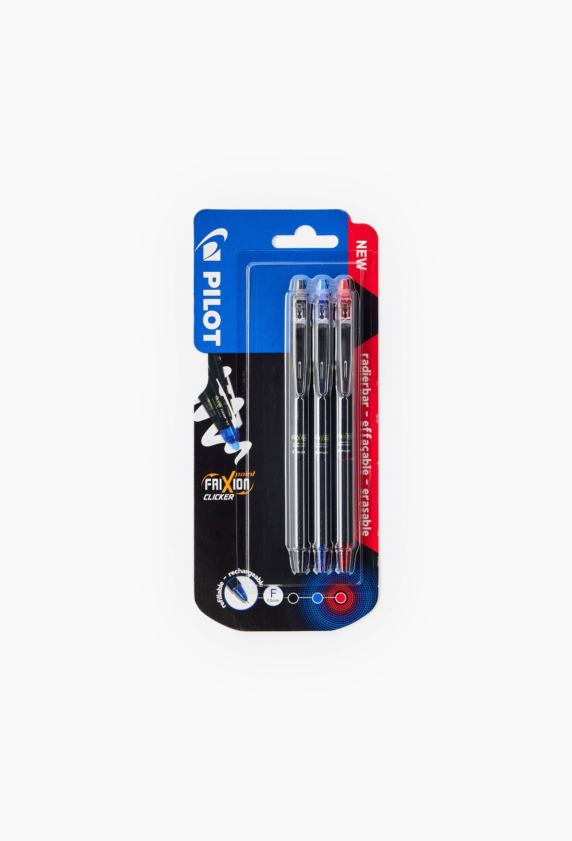 Stylo x3 noir bleu rouge rechargeable pointe fine 0,5mm Frixion PILOT, , large image number 0