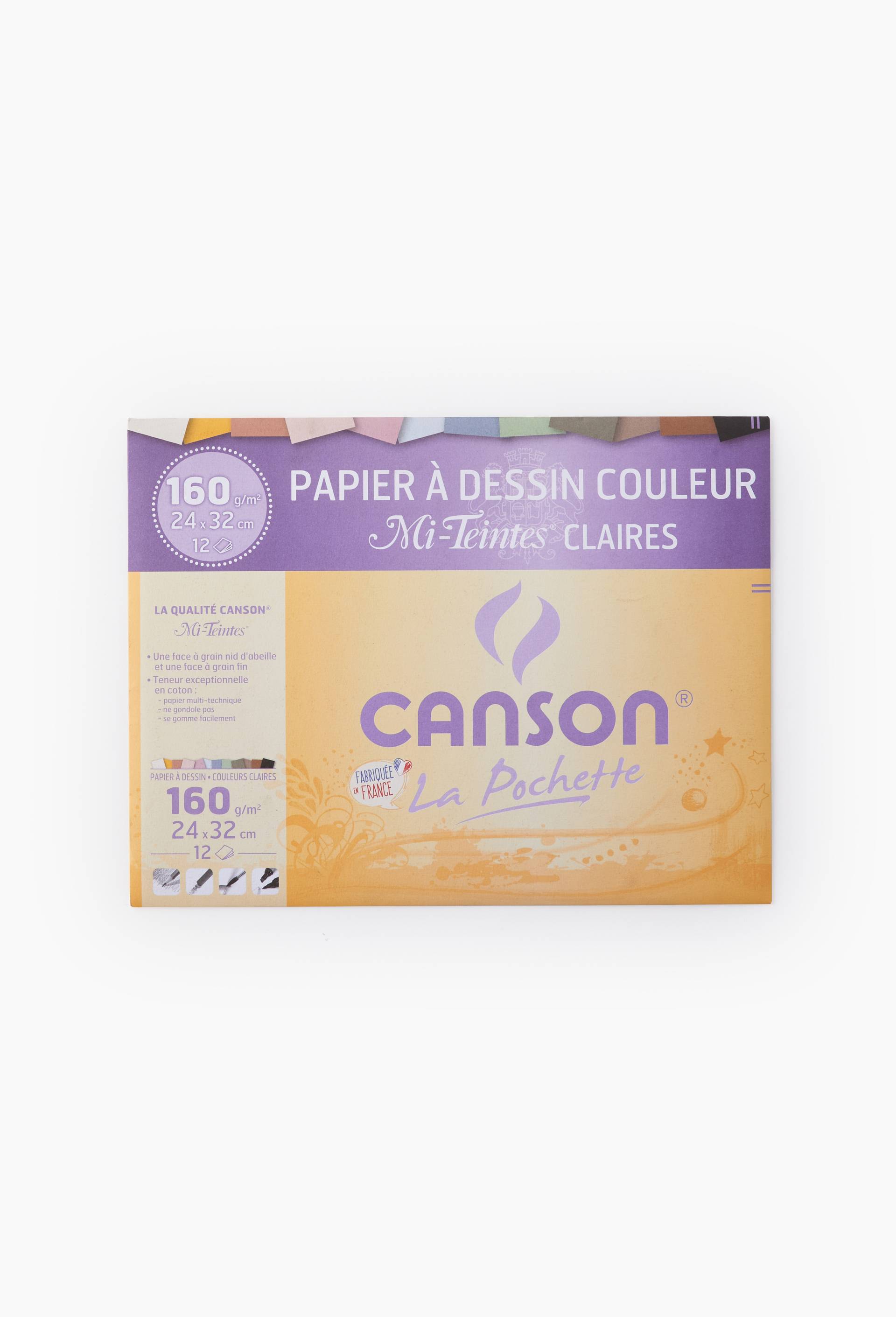 Canson - Pochette papier &agrave; dessin - 12 feuilles - 24 x 32 cm - 160g Canson Mi-Teintes Claires, , large image number 0