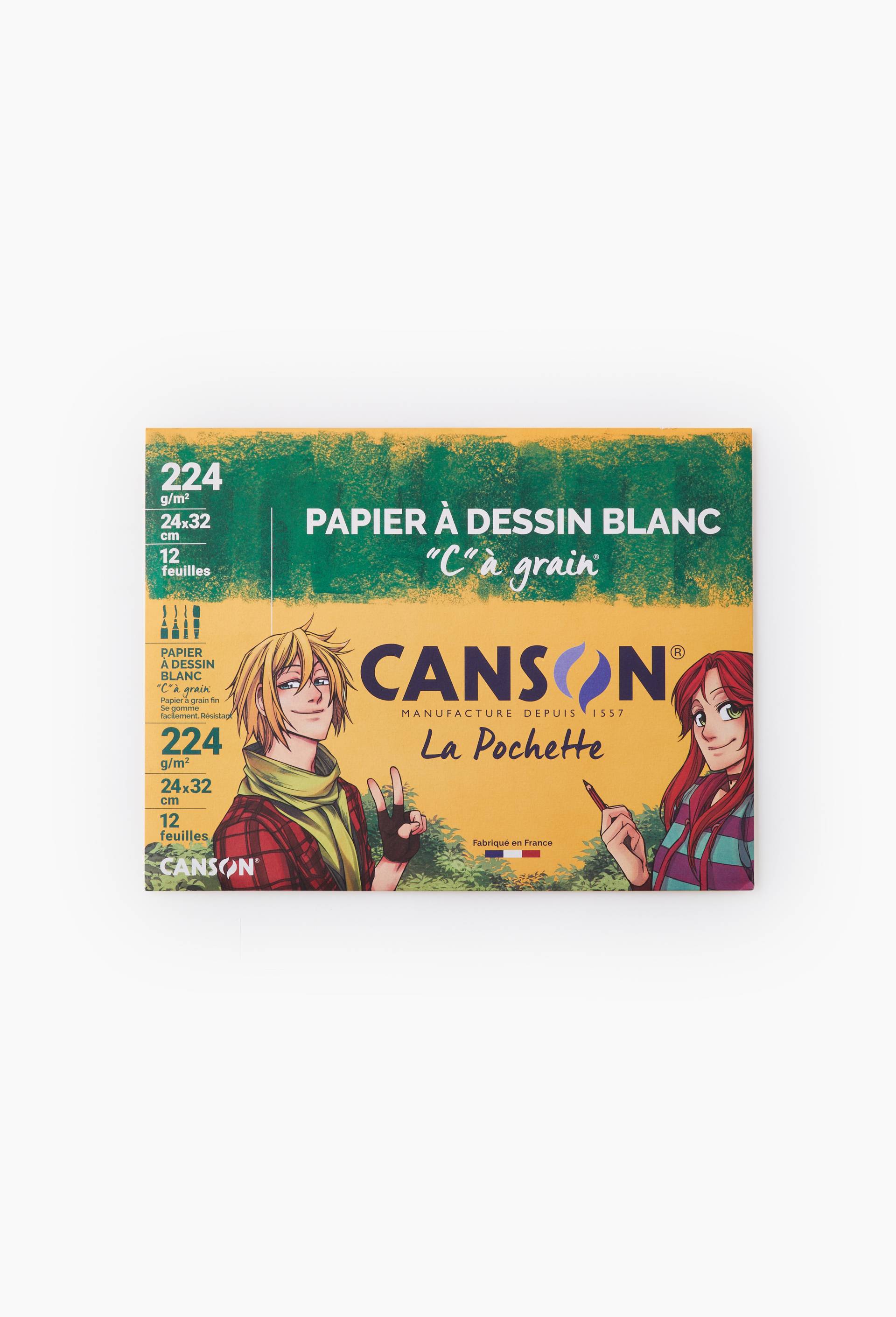 Canson - Pochette papier &agrave; dessin - 12 feuilles - 24 x 32 cm - 224 gr - blanc, , large image number 0