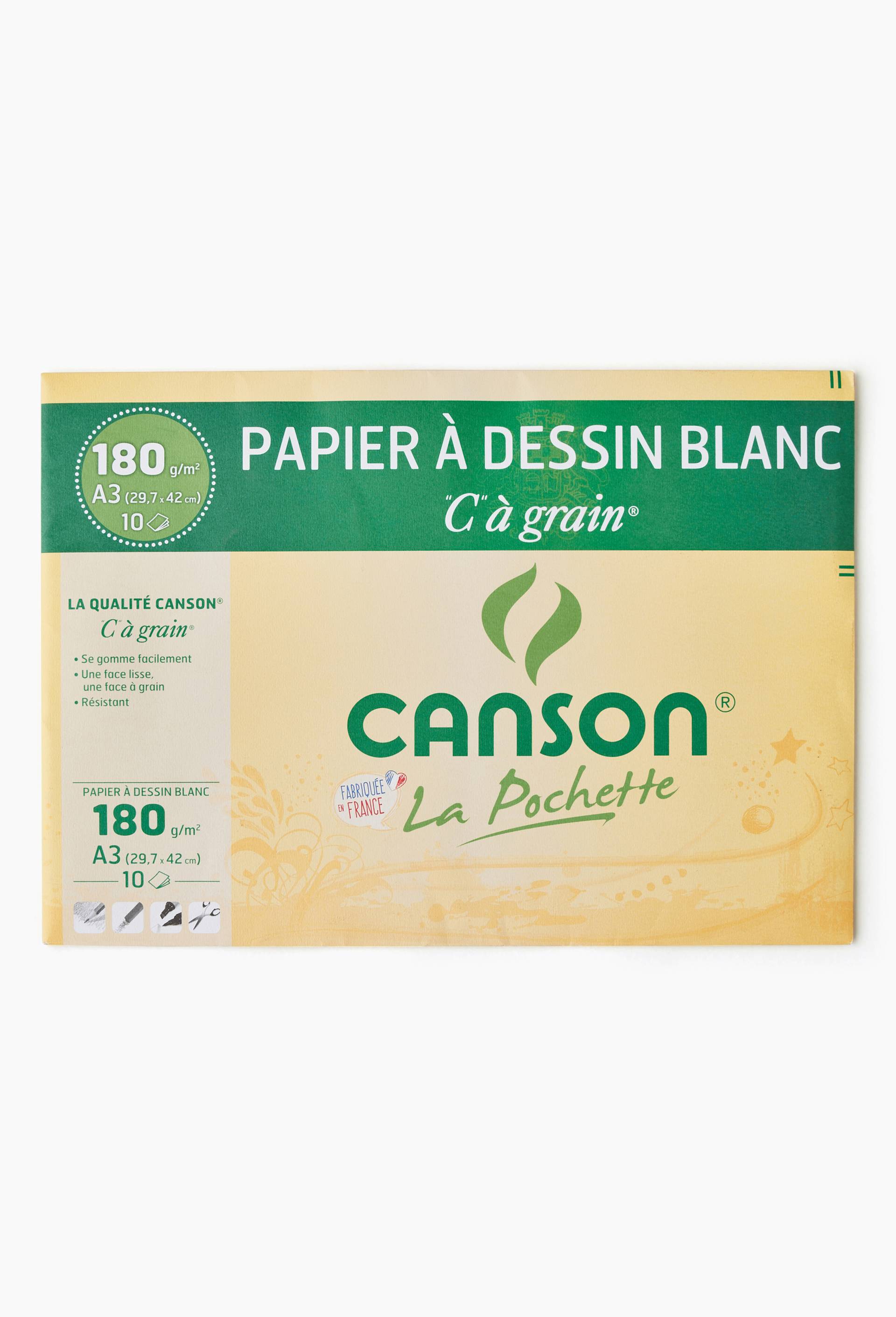 Canson - Pochette papier &agrave; dessin - 10 feuilles "C" &agrave; grain A3 180g blanc, , large image number 0.0