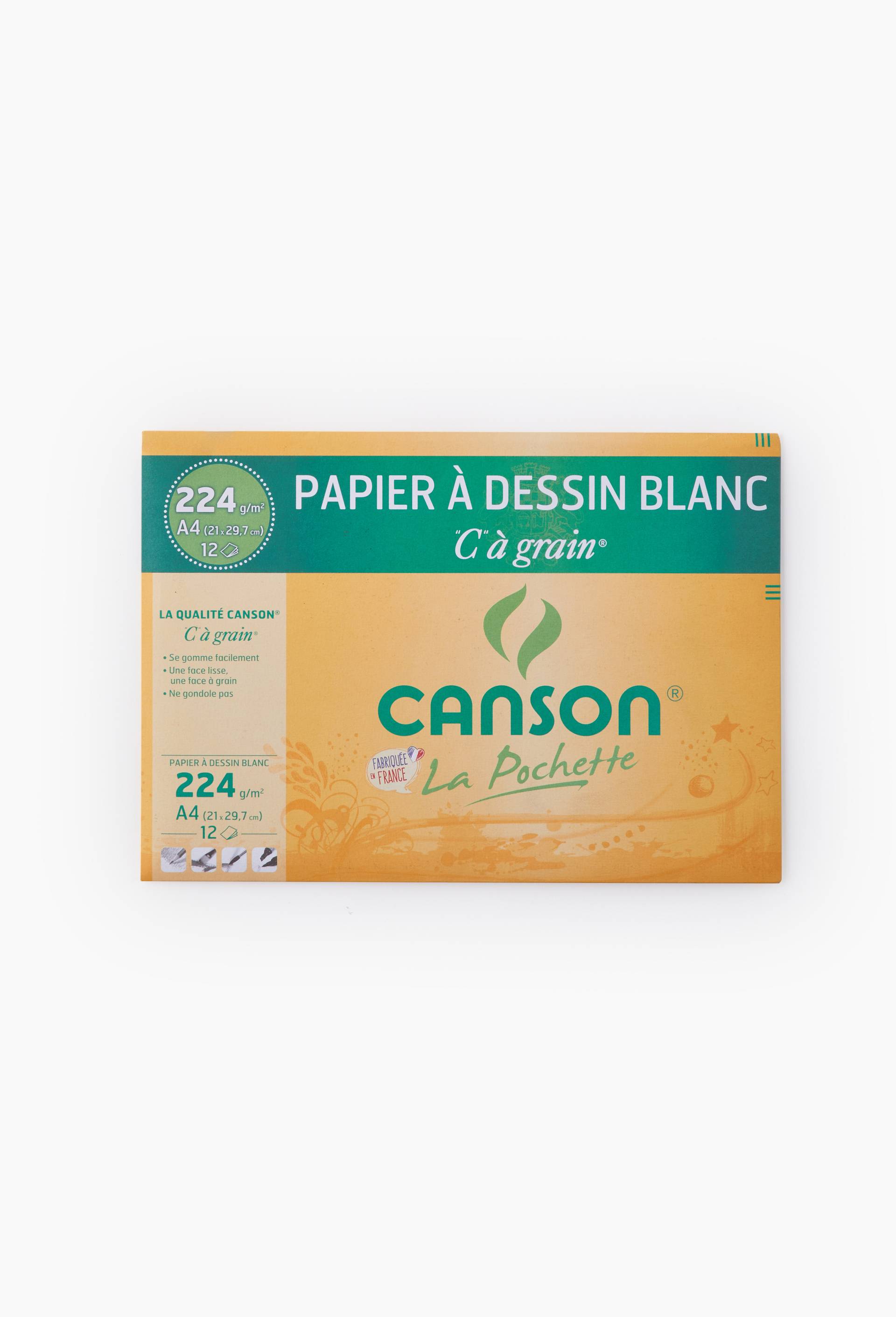 Canson - Pochette papier &agrave; dessin - 12 feuilles - A4 - 224 gr - blanc, , large image number 0