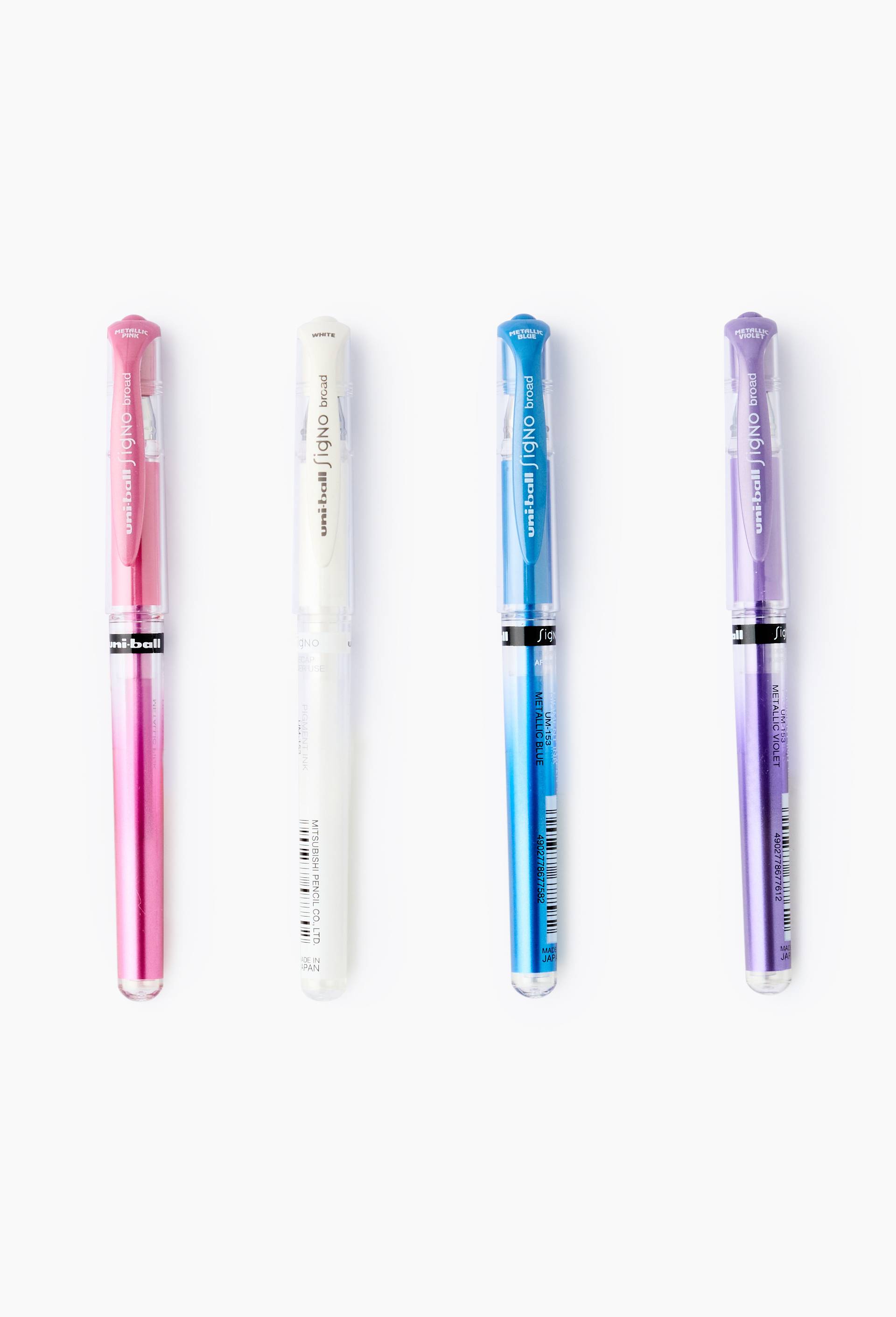 4 rollers encre gel &eacute;criture large blanc - bleu m&eacute;tal - rose m&eacute;tal - violet m&eacute;tal, , large image number 0