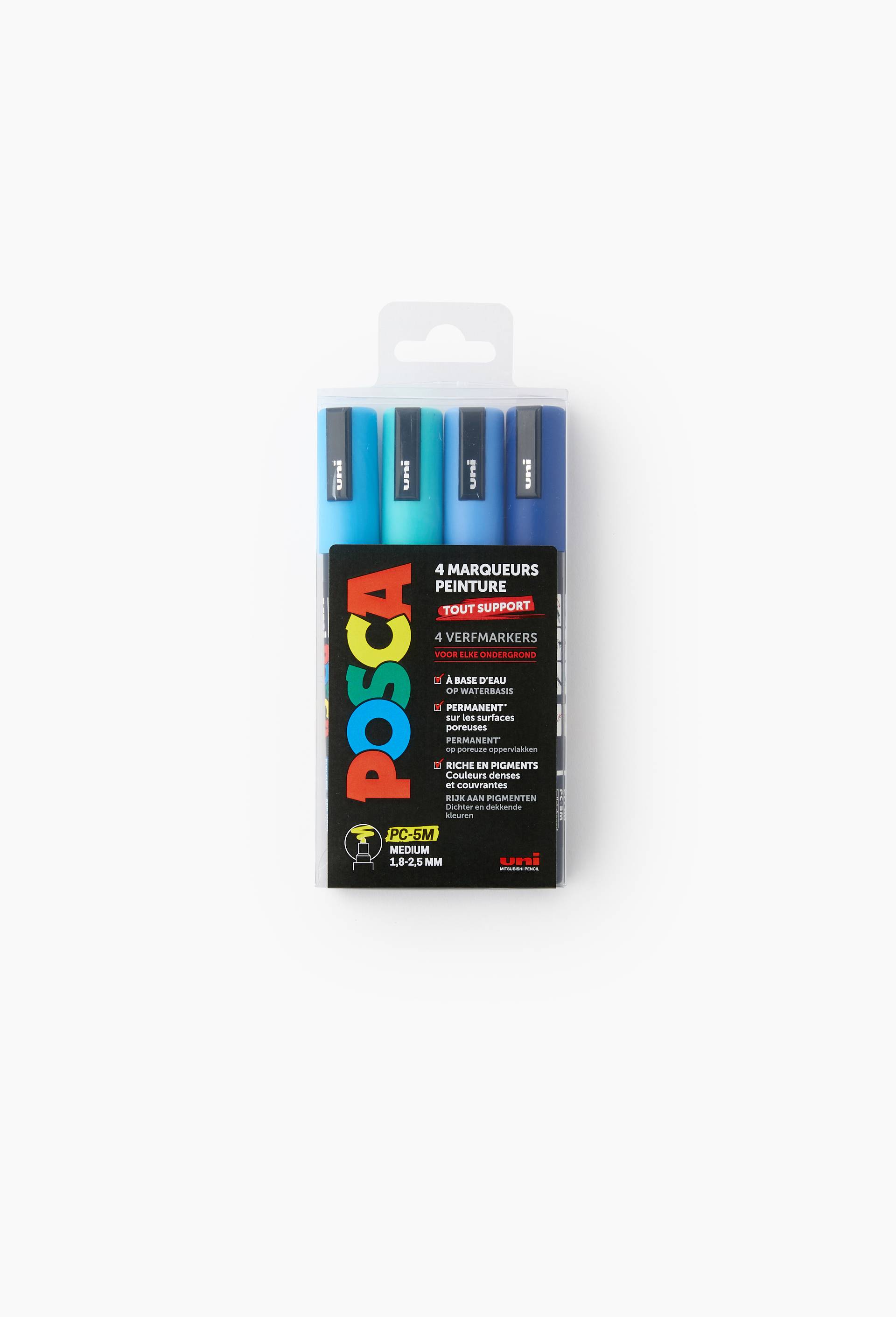 Set de 4 marqueurs pointe conique moyenne POSCA MARKER Bleu Fonc&eacute; - Bleu Ciel - Bleu Clair - Vert D'eau (PC3M), , large image number 1.0