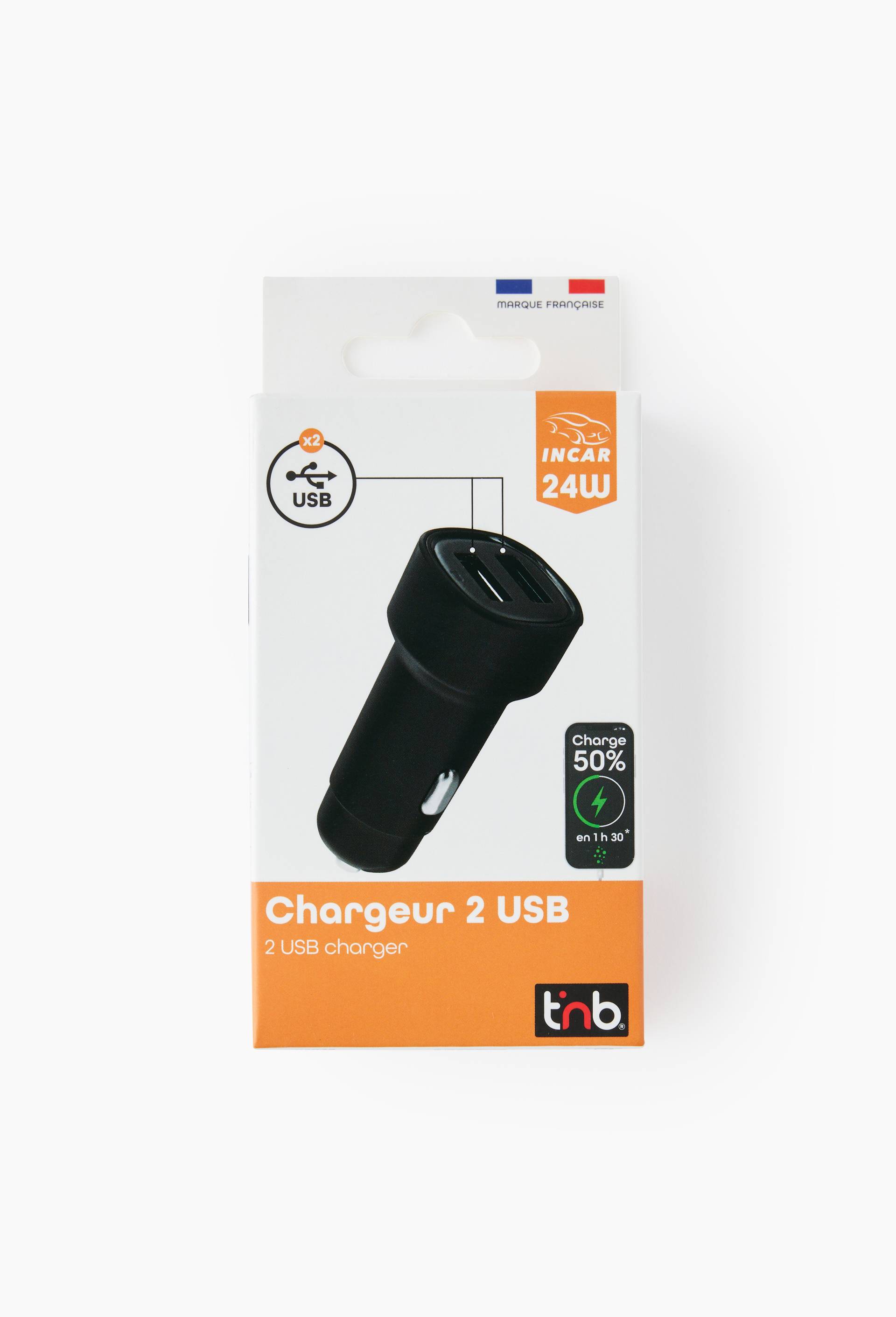 Chargeur allume?cigare TNB, 2 ports USB A 24W, Smart C, compact en gris, , large image number 0