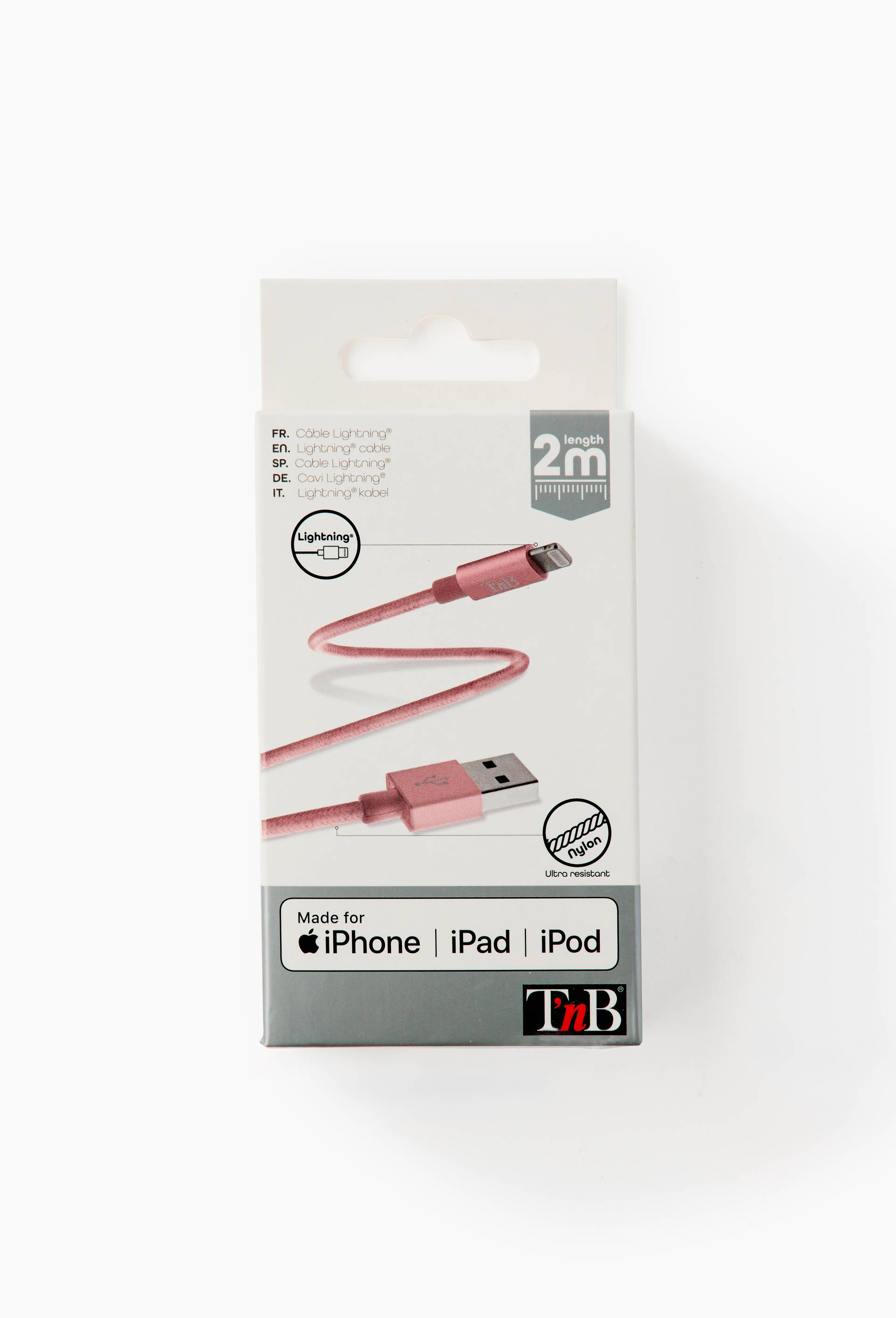 C&acirc;ble Lightning tress&eacute; TNB, 2m, &eacute;l&eacute;gance, r&eacute;sistance et certifi&eacute; Apple, , large image number 0