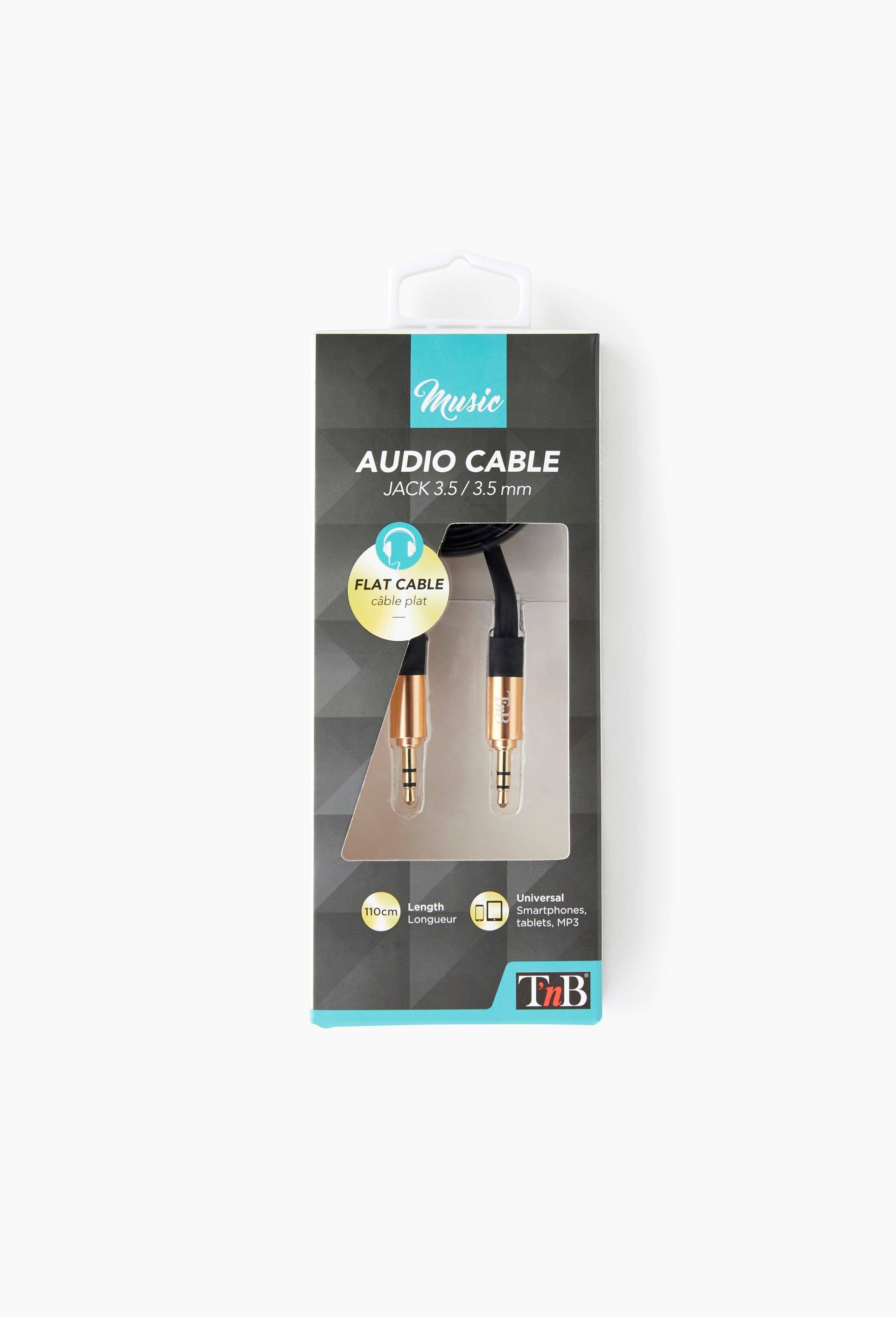 C&acirc;ble audio plat TNB Jack 3,5mm  1,1m, or & noir, anti noeuds, , large image number 0