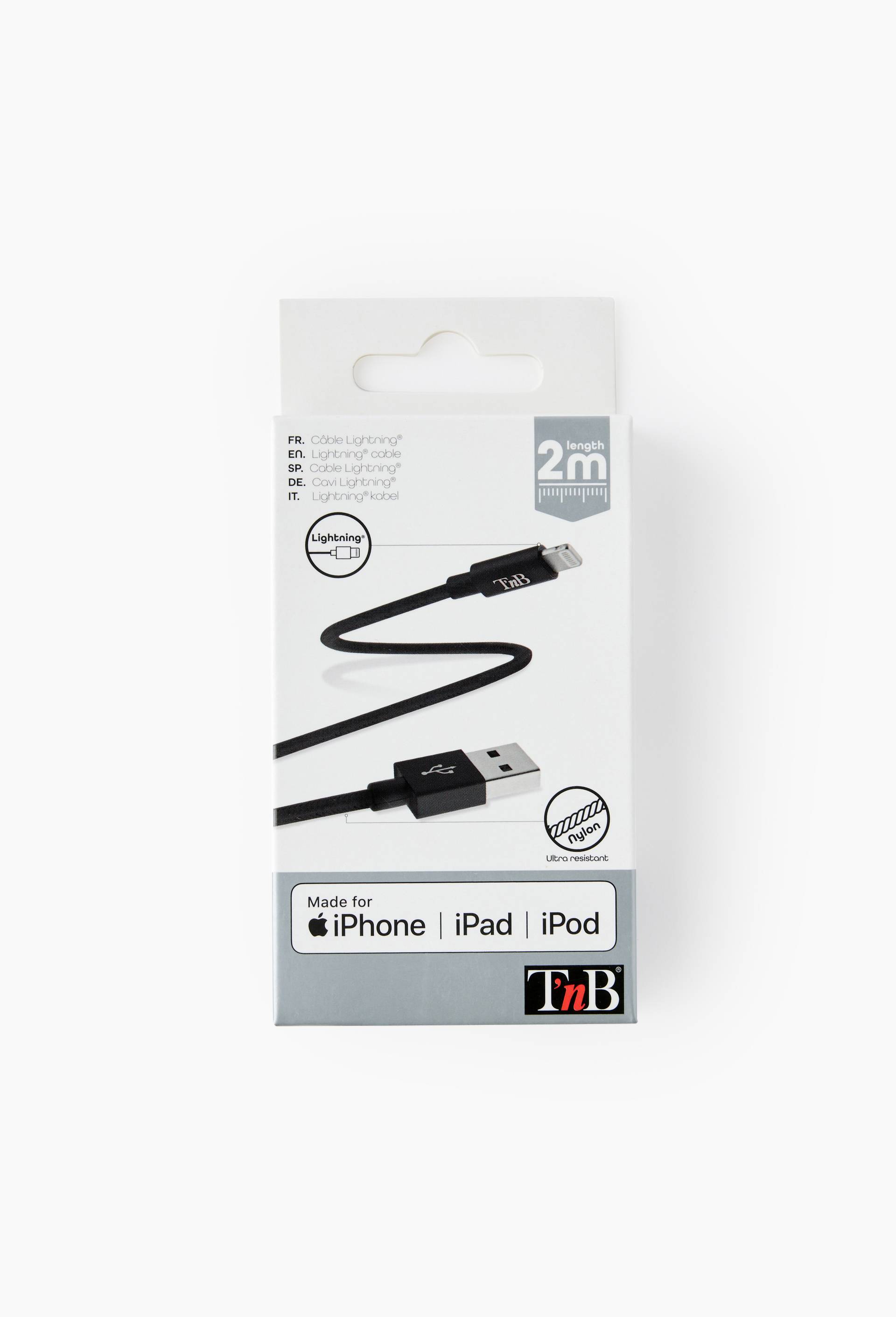 C&acirc;ble Lightning tress&eacute; TNB, 2m, &eacute;l&eacute;gant et r&eacute;sistant, certifi&eacute; Apple, , large image number 0