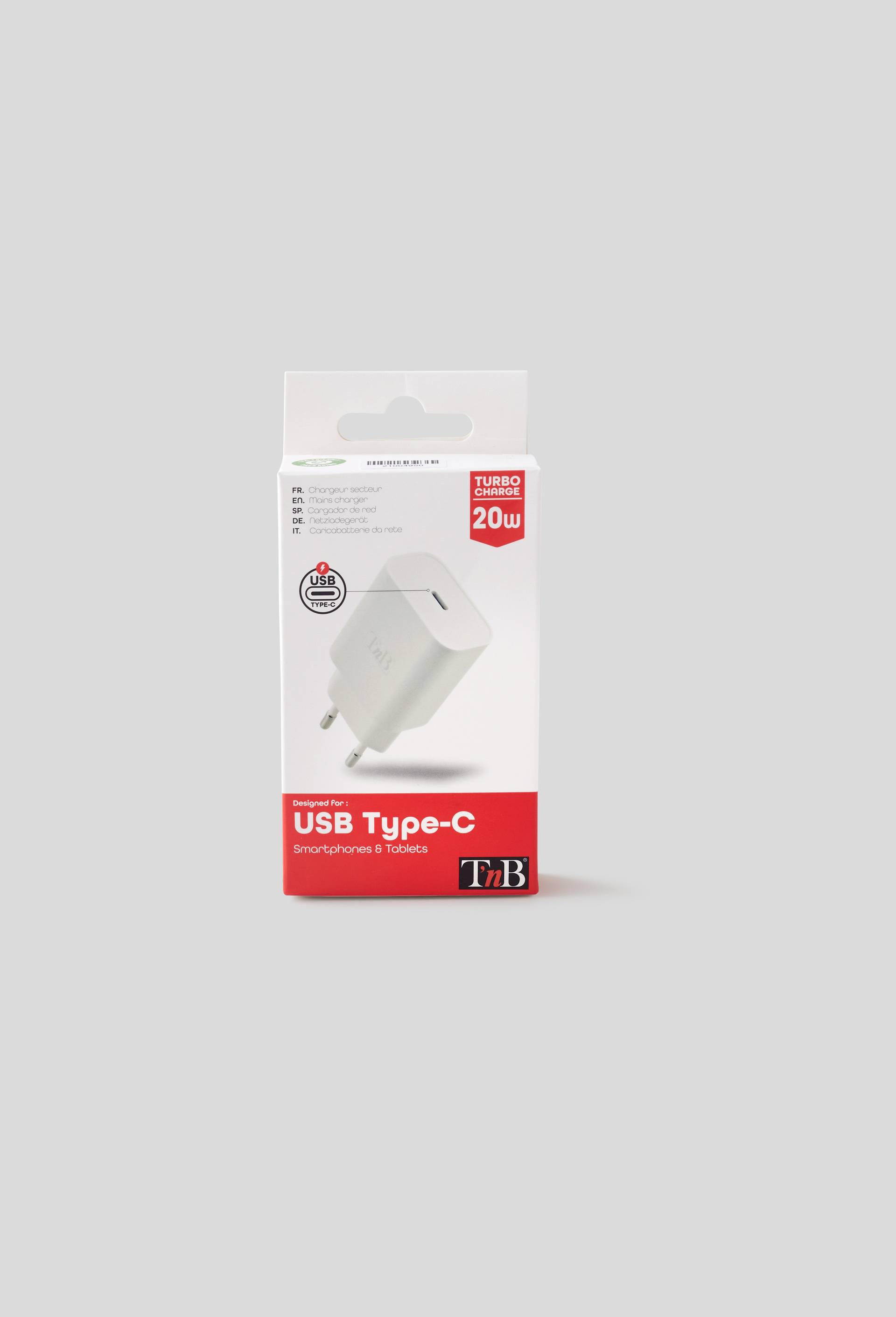 Chargeur secteur TNB USB C 20W, compact, blanc, charge rapide, , large image number 0