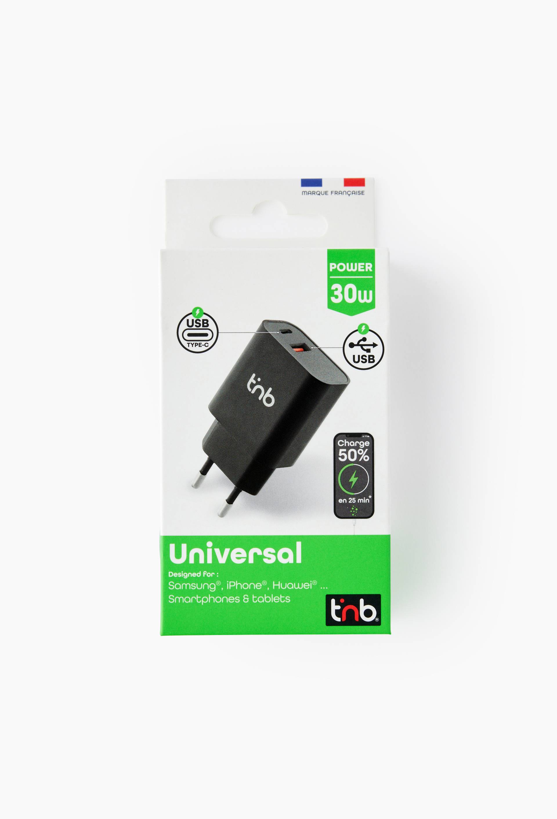 Chargeur secteur 1 usb 1 usb-c, 30 watts, , large image number 0