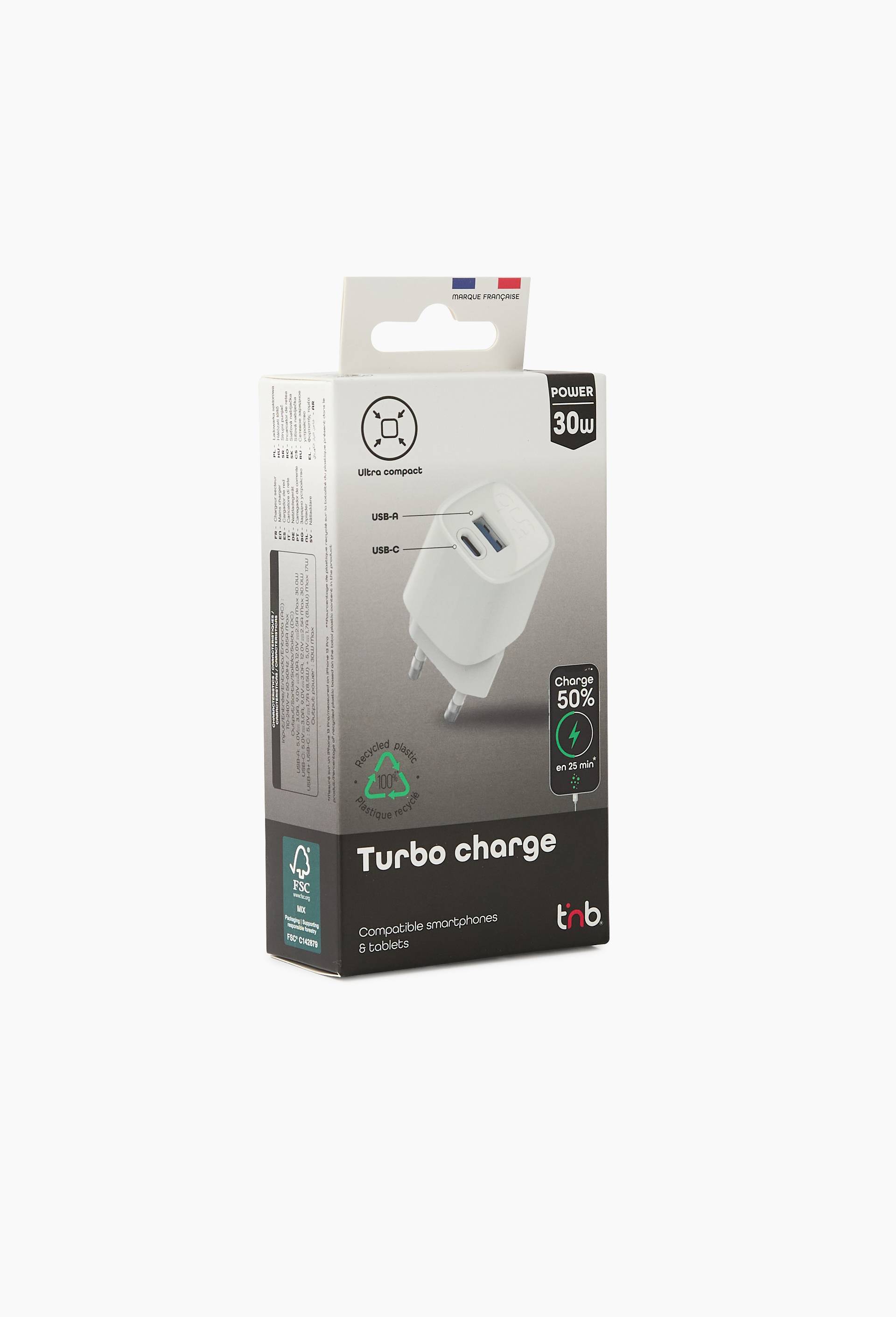 Chargeur secteur 1 USB Type-C + 1 USB-A GAN 30W, , large image number 2.0