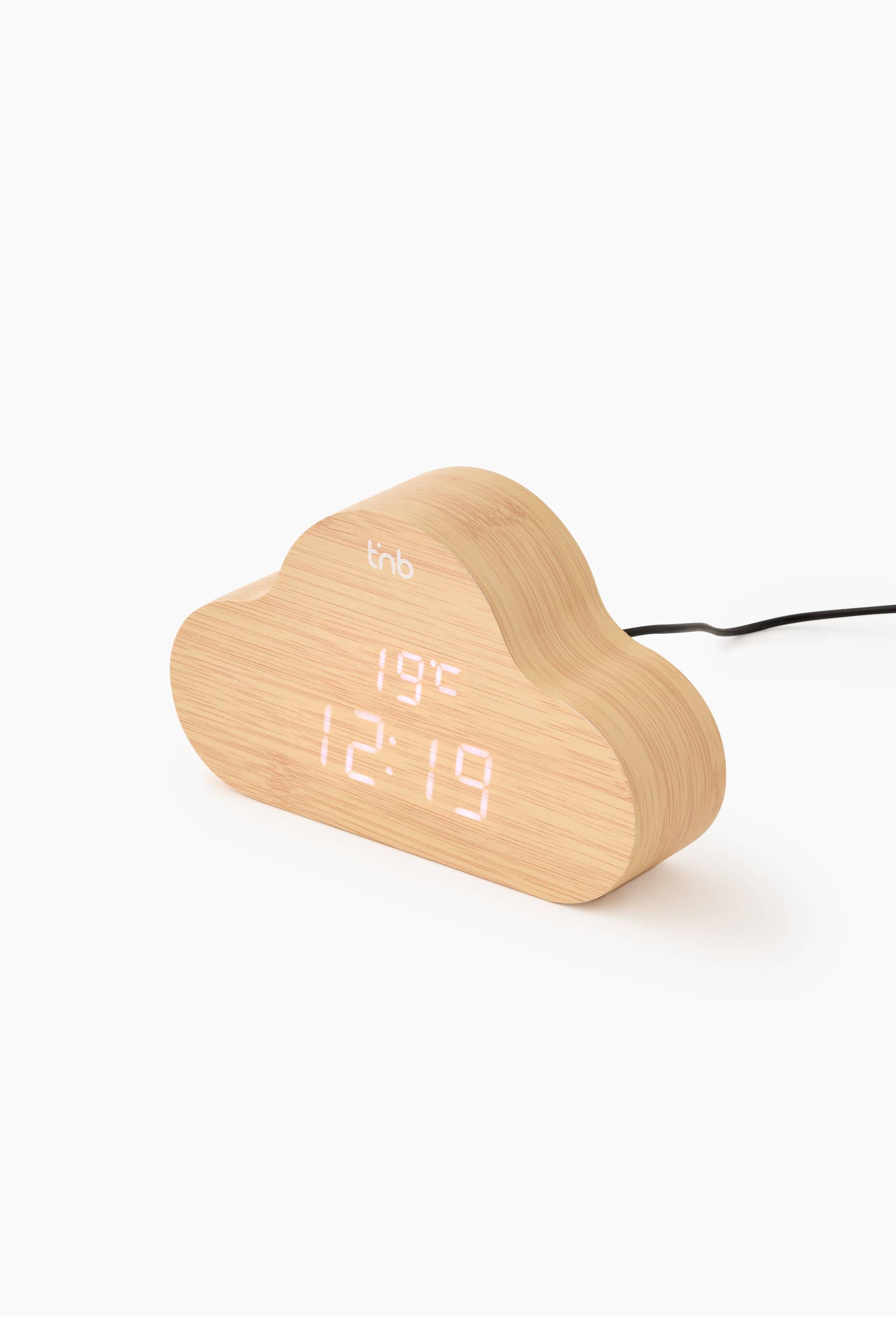R&eacute;veil led avec chargeur induction, finition bois, , large image number 0.0
