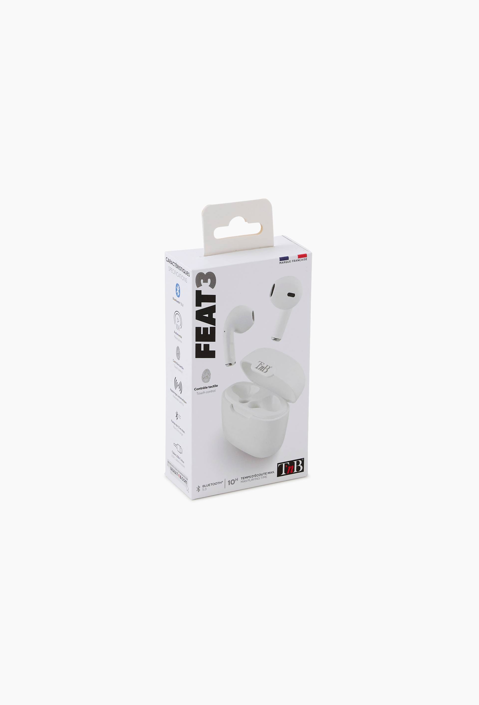 &Eacute;couteurs TNB Feat 3 TWS, white, Bluetooth 5.3, 10h, touch & design m&eacute;tal, , large image number 0