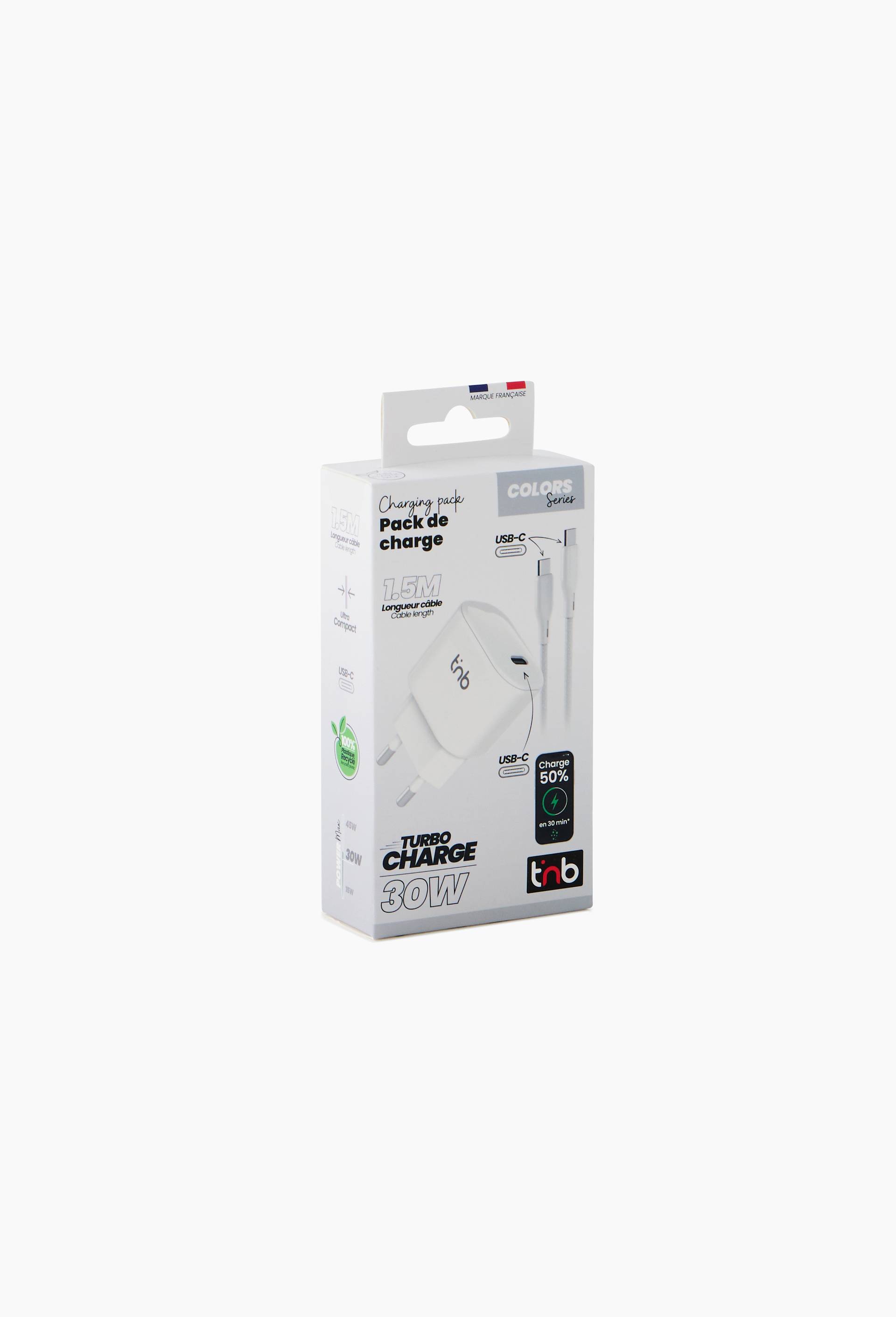 Pack de charge secteur 1 USB-C 30W + c&acirc;ble USB-C - Blanc, , large image number 2