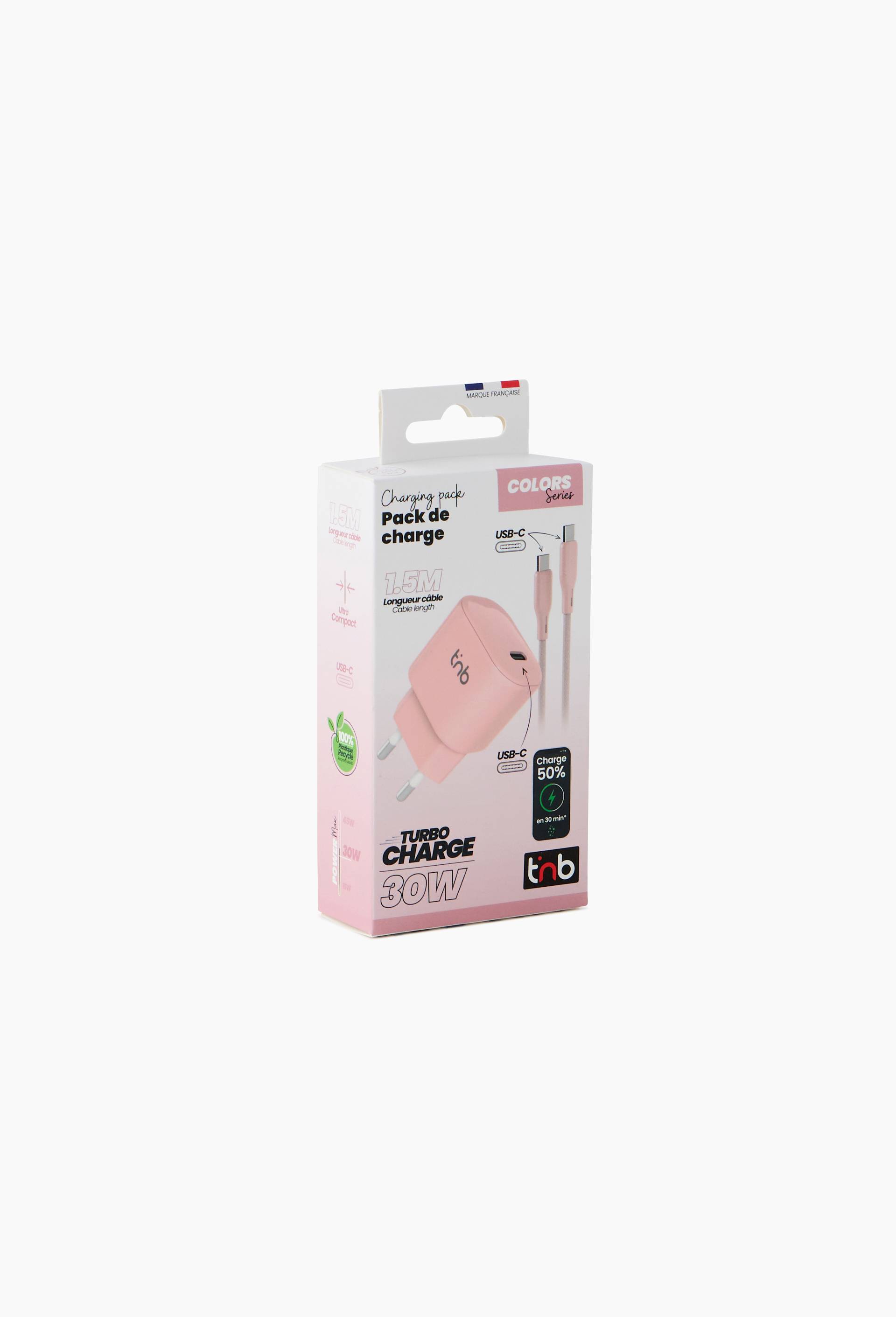 Pack de charge secteur 1 USB-C 30W + c&acirc;ble USB-C - Rose, , large image number 2.0