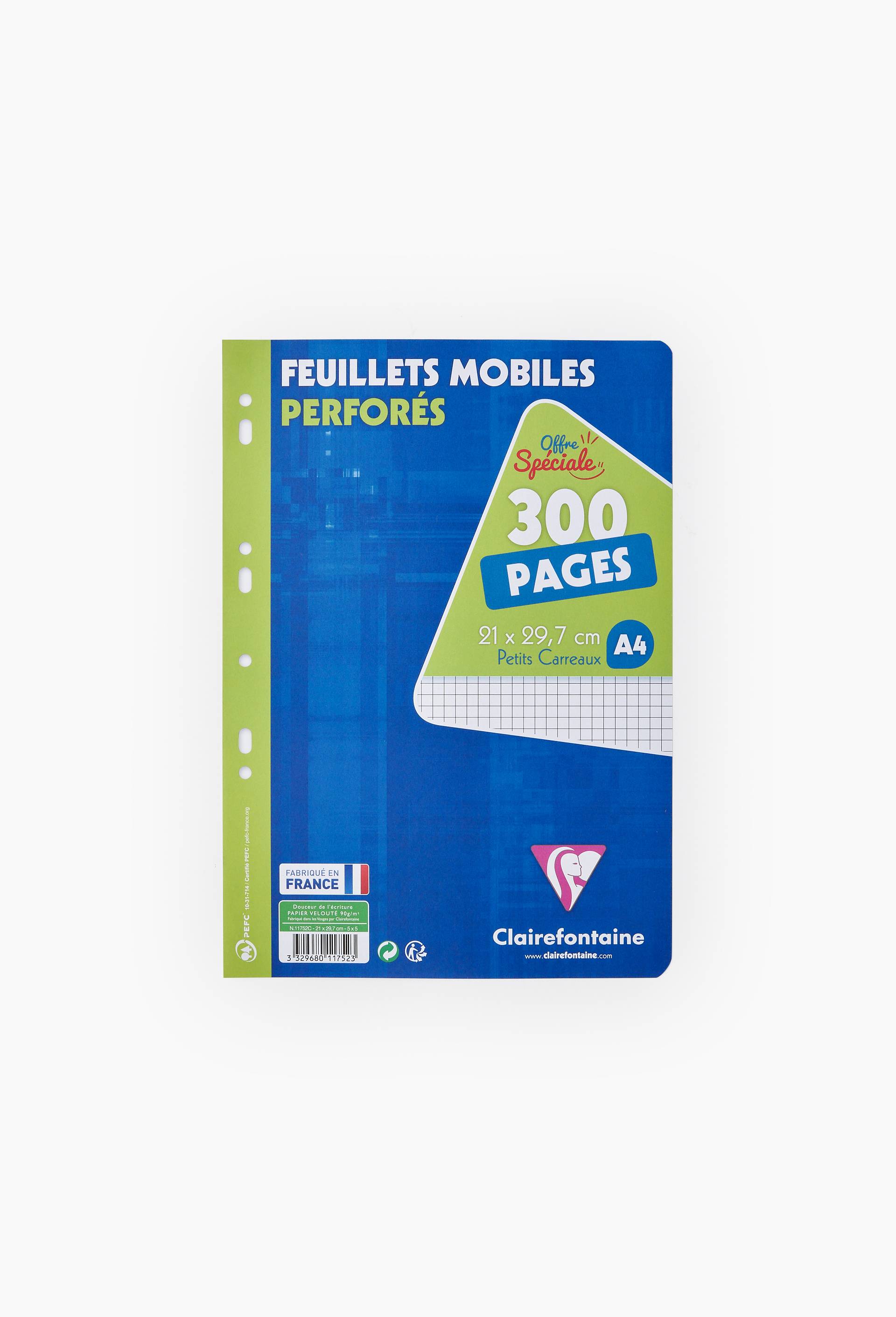 300 Feuillets mobiles perfor&eacute;es, 21 x 29,7, petits carreaux, , large image number 0
