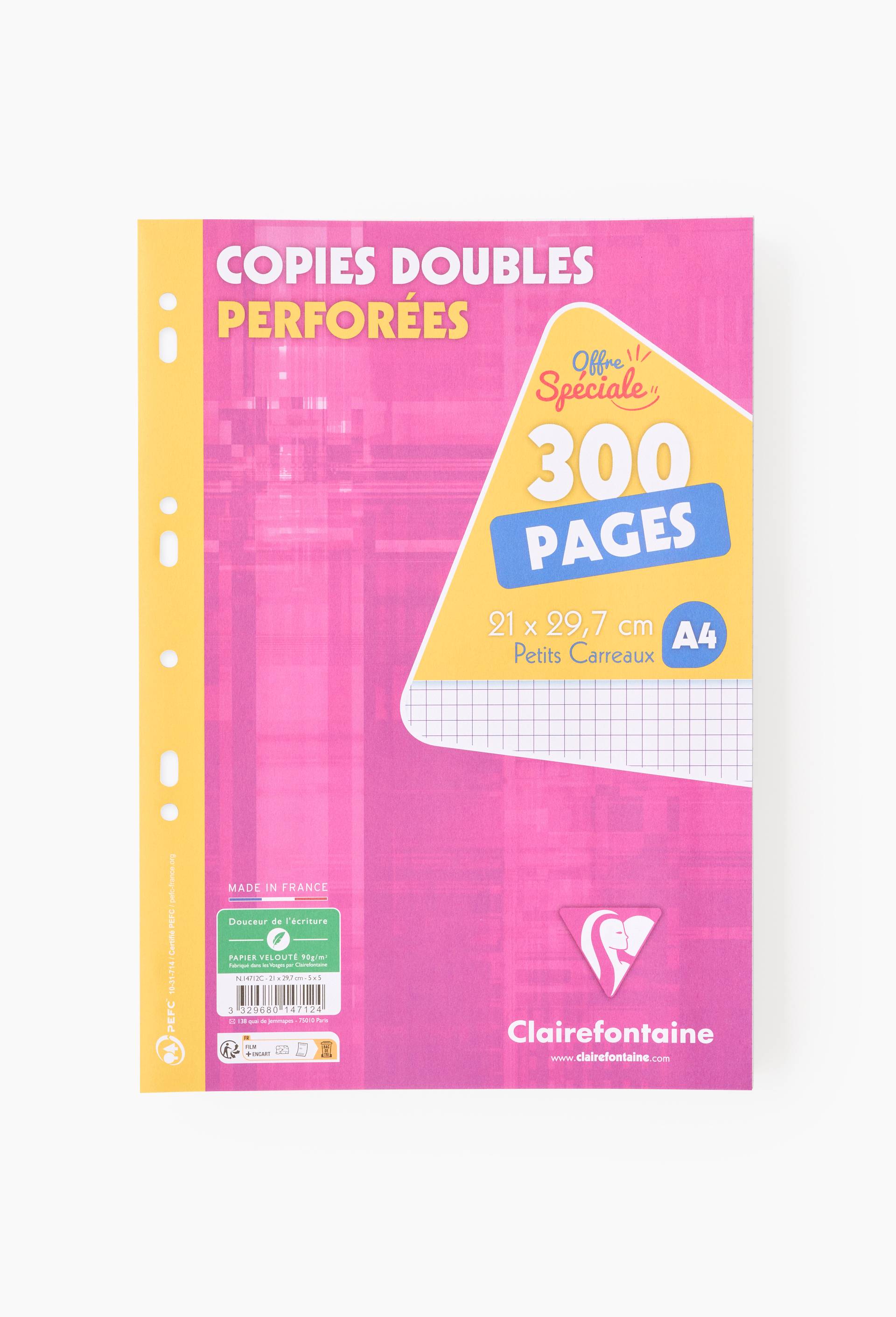 300 Copies doubles perfor&eacute;es, 21 x 29,7, petits carreaux, , large image number 0