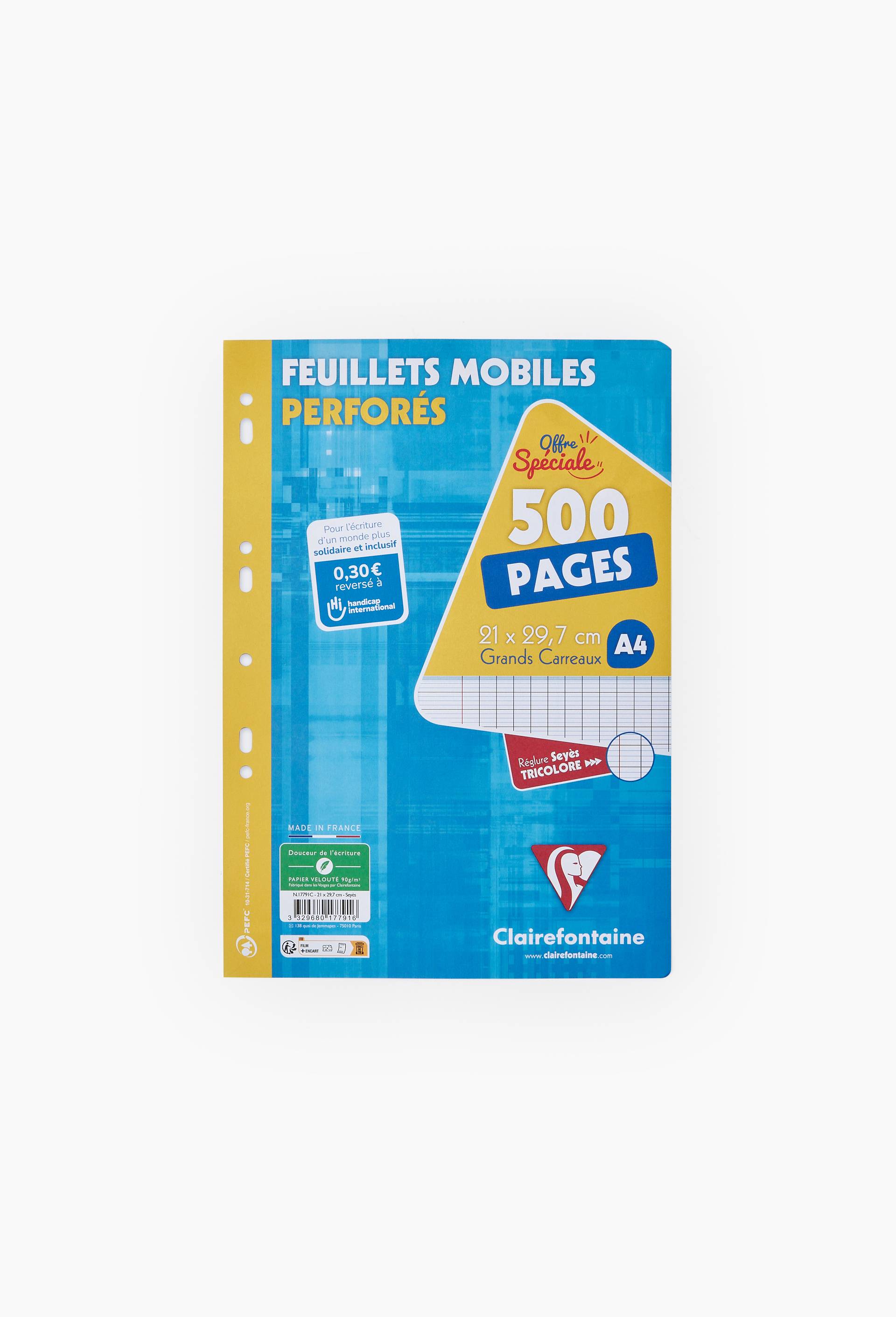 500 Feuilles mobiles perfor&eacute;es, 21 x 29,7, grands carreaux, , large image number 0