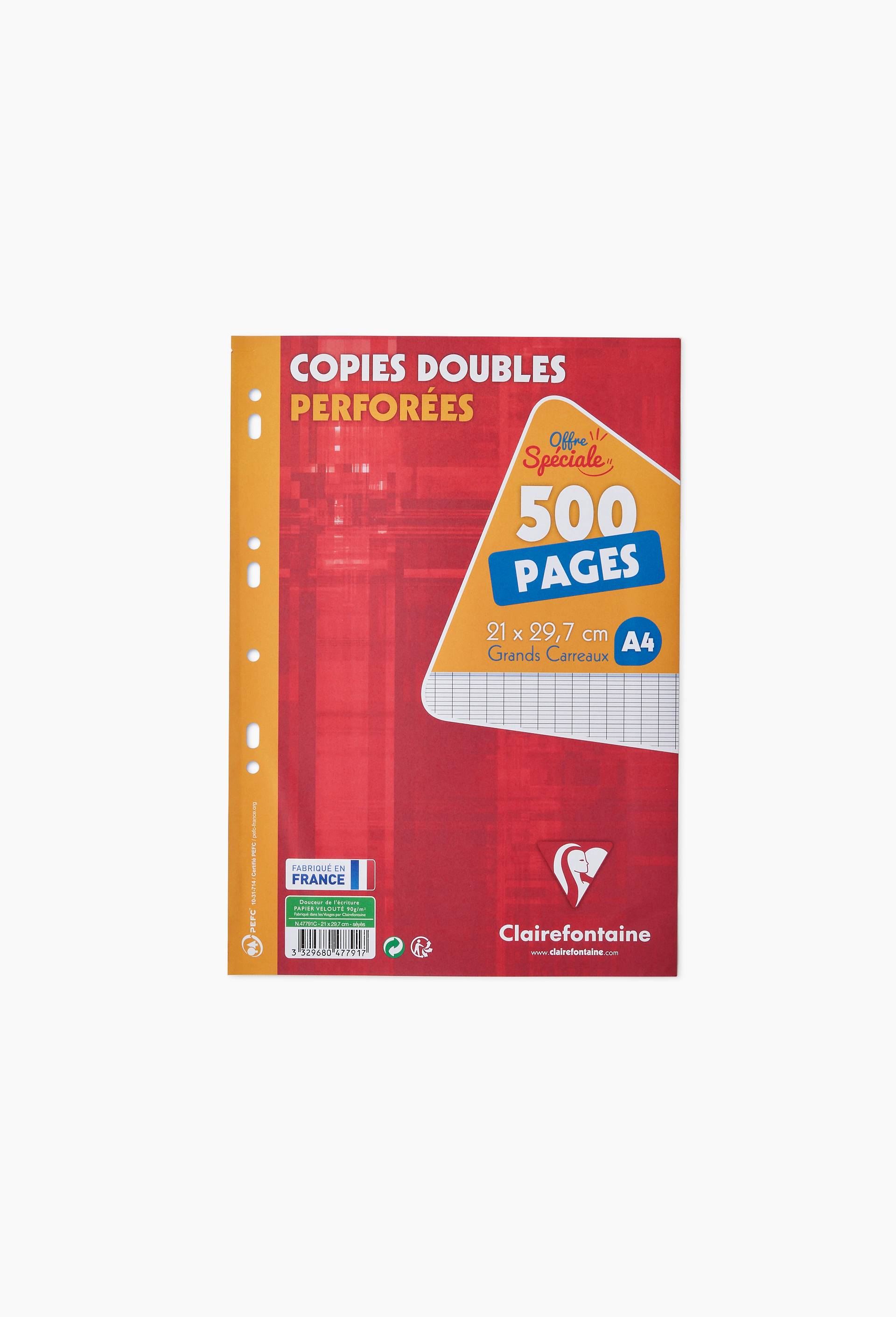 500 Feuilles mobiles perfor&eacute;es, 21 x 29,7, grands carreaux, , large image number 1.0