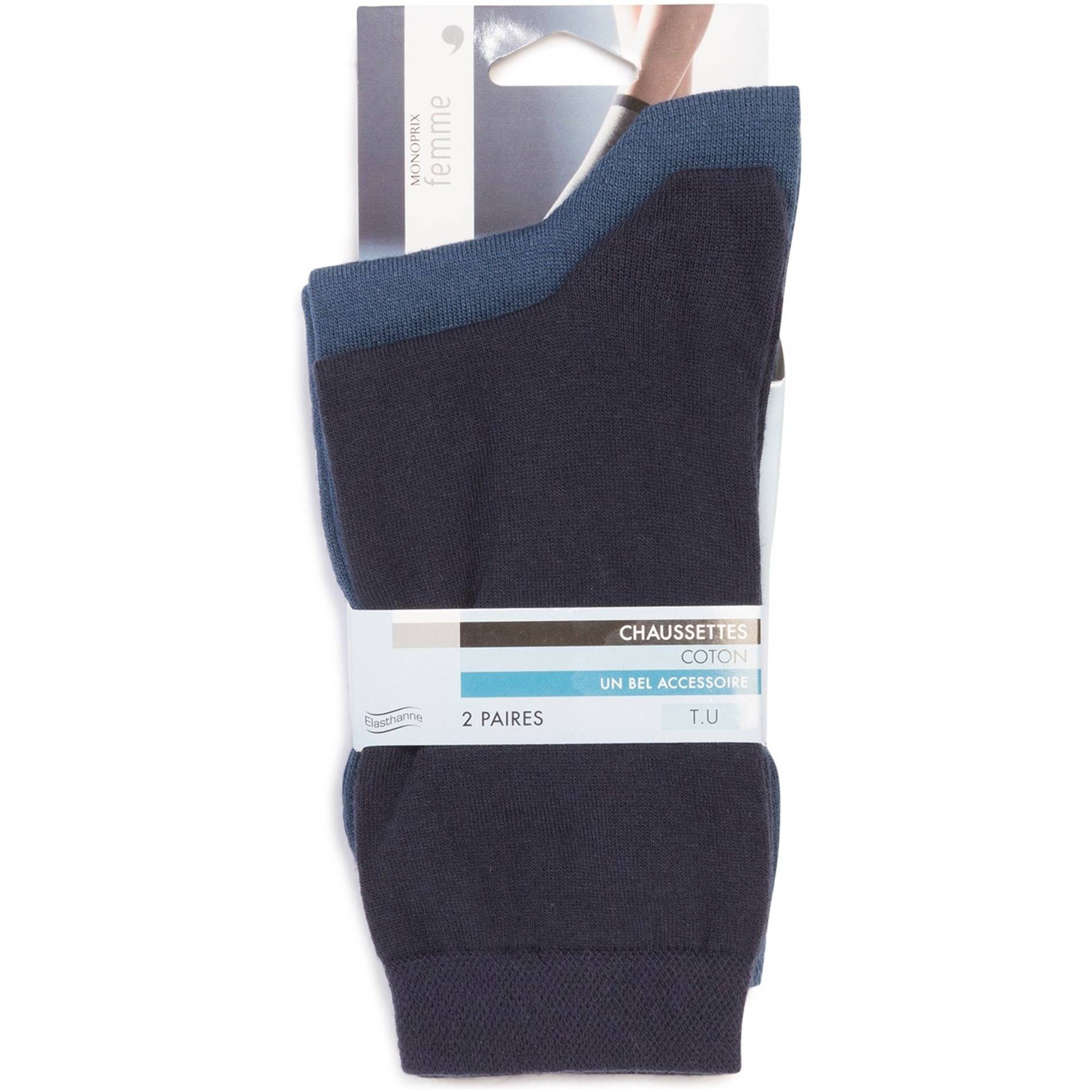 Lot de 2 paires de chaussettes en coton, Bleu foncé, large image number 1
