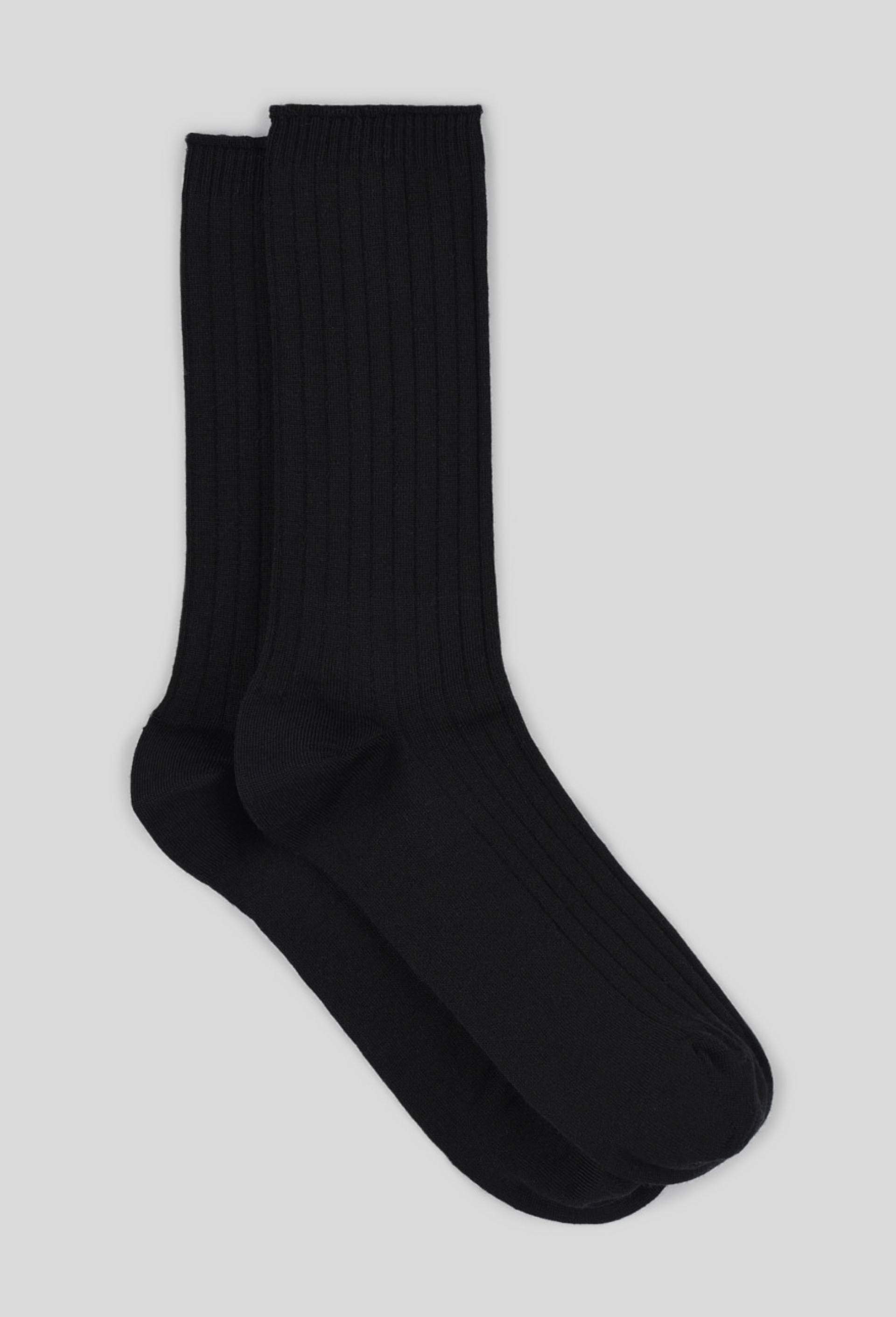 Paire de chaussettes en laine &agrave; c&ocirc;tes, Noir, large image number 0