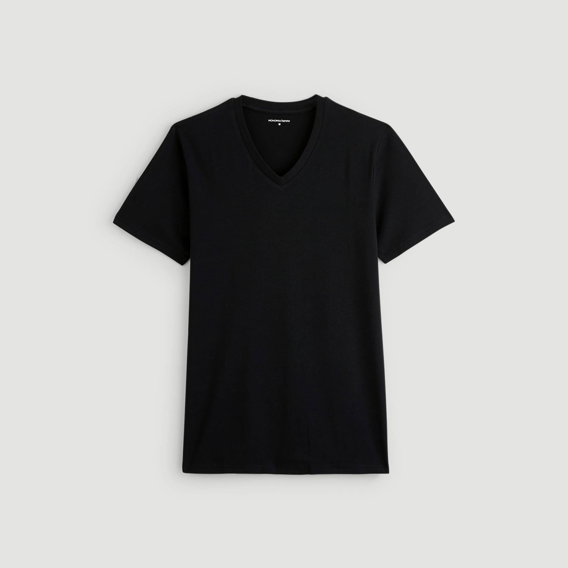 T-shirt uni col V, Noir, large image number 1