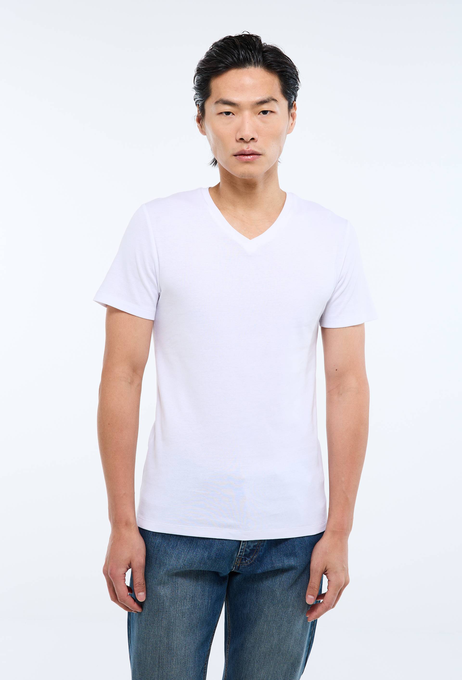 T-Shirt col V en coton BIO GOTS, Blanc, large image number 0