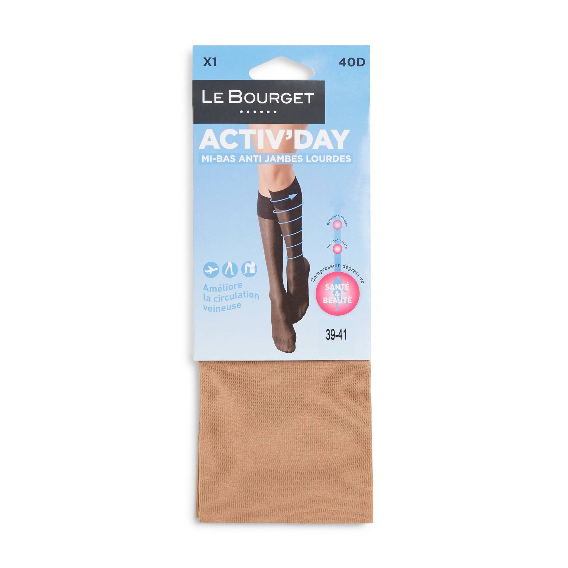 Lot x2 Mi-bas veino perfect noir, 40D, LE BOURGET, Beige clair, large image number 0