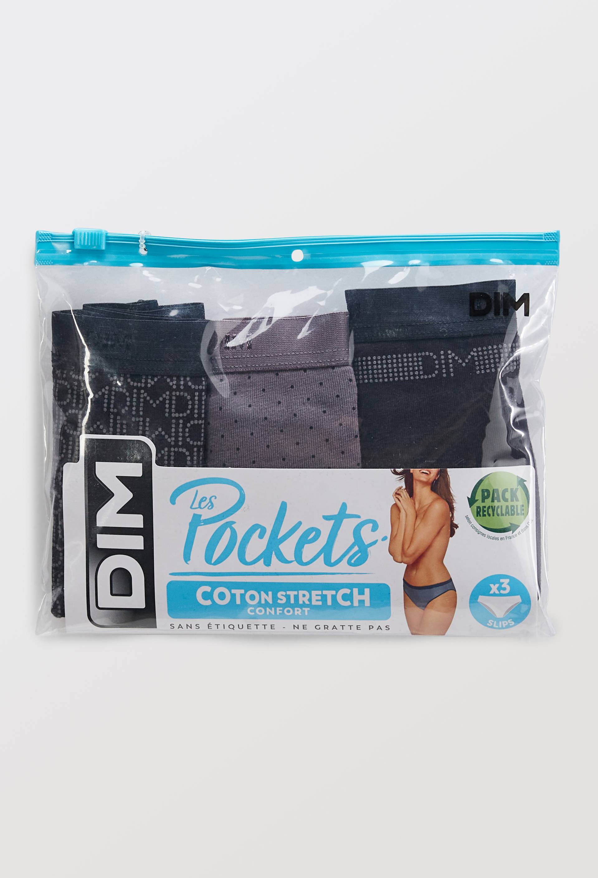 Lot de 3 slips fantaisie en coton POCKET DIM, Noir, large image number 0