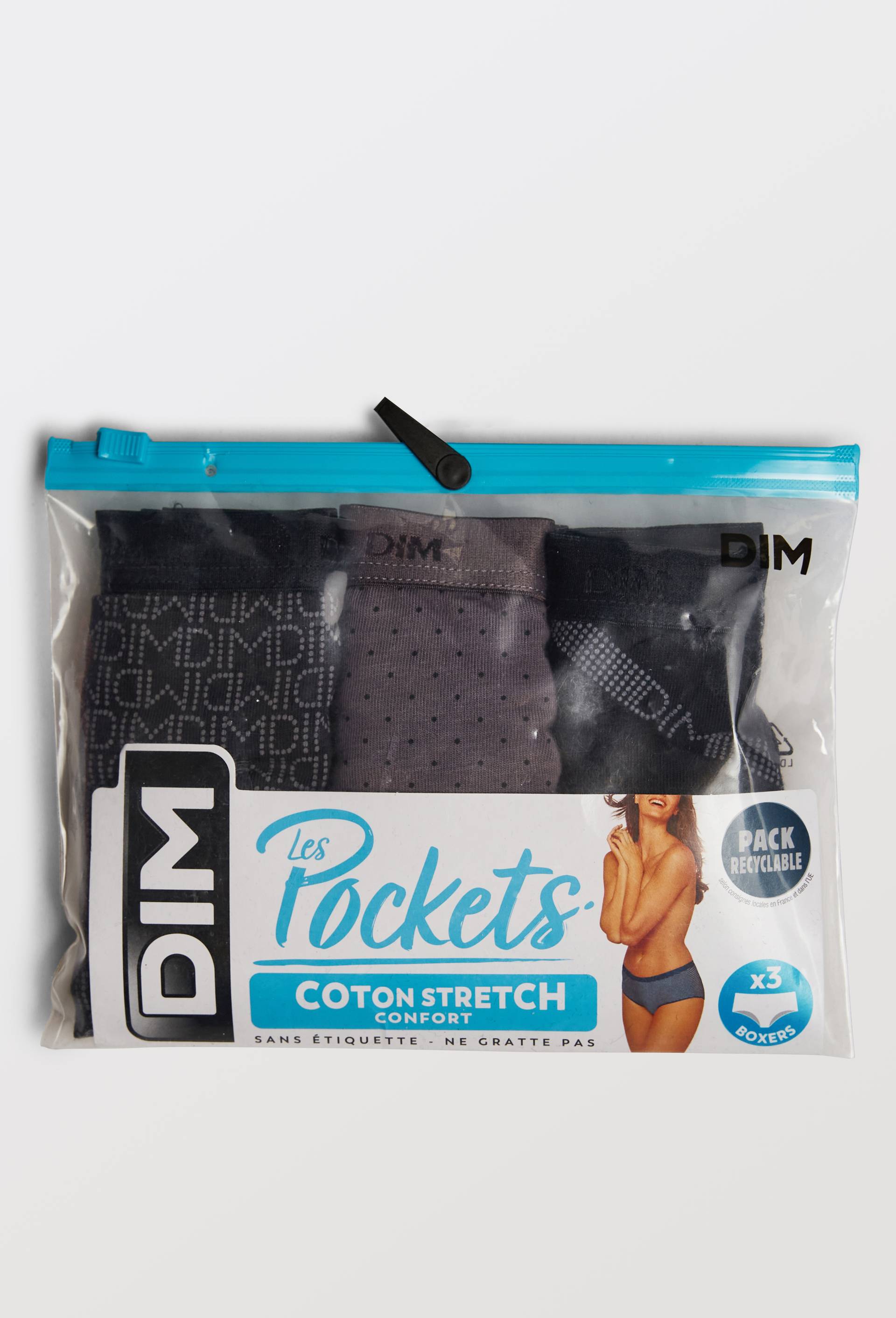 Lot de 3 slips fantaisie en coton POCKET DIM, Noir, large image number 2.0