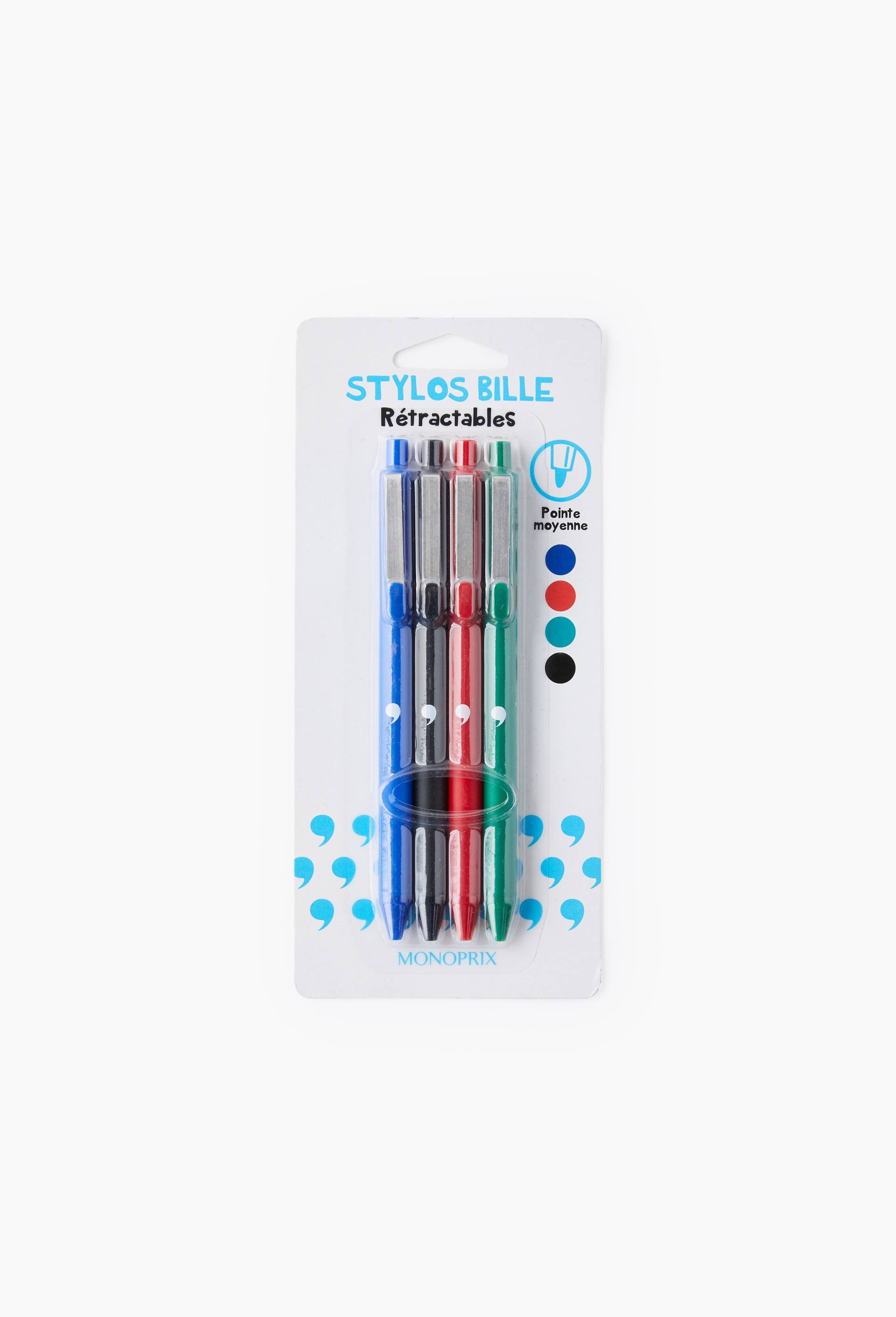 4 Stylos bille bleu, noir, rouge, vert, , large image number 0