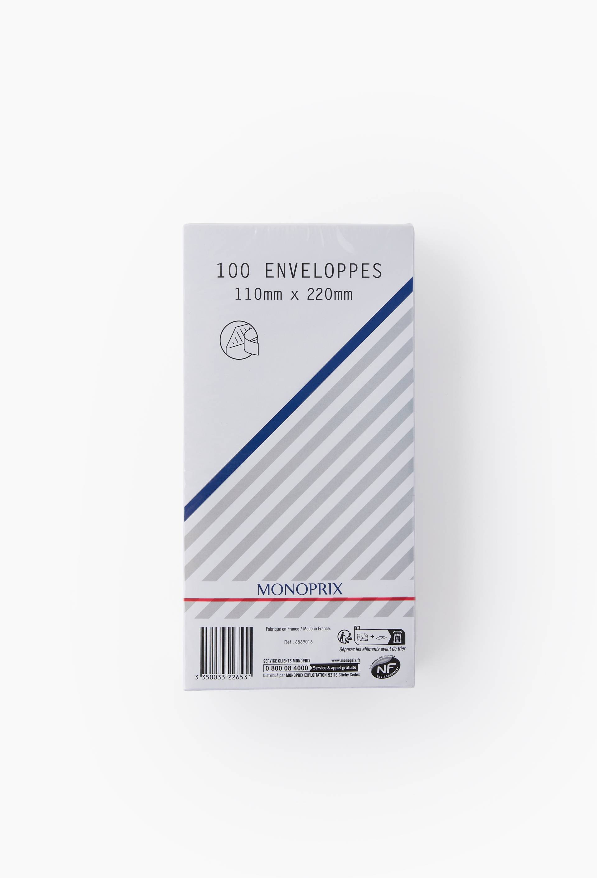 100 enveloppes 11x22cm, bord autocollant, , large image number 0