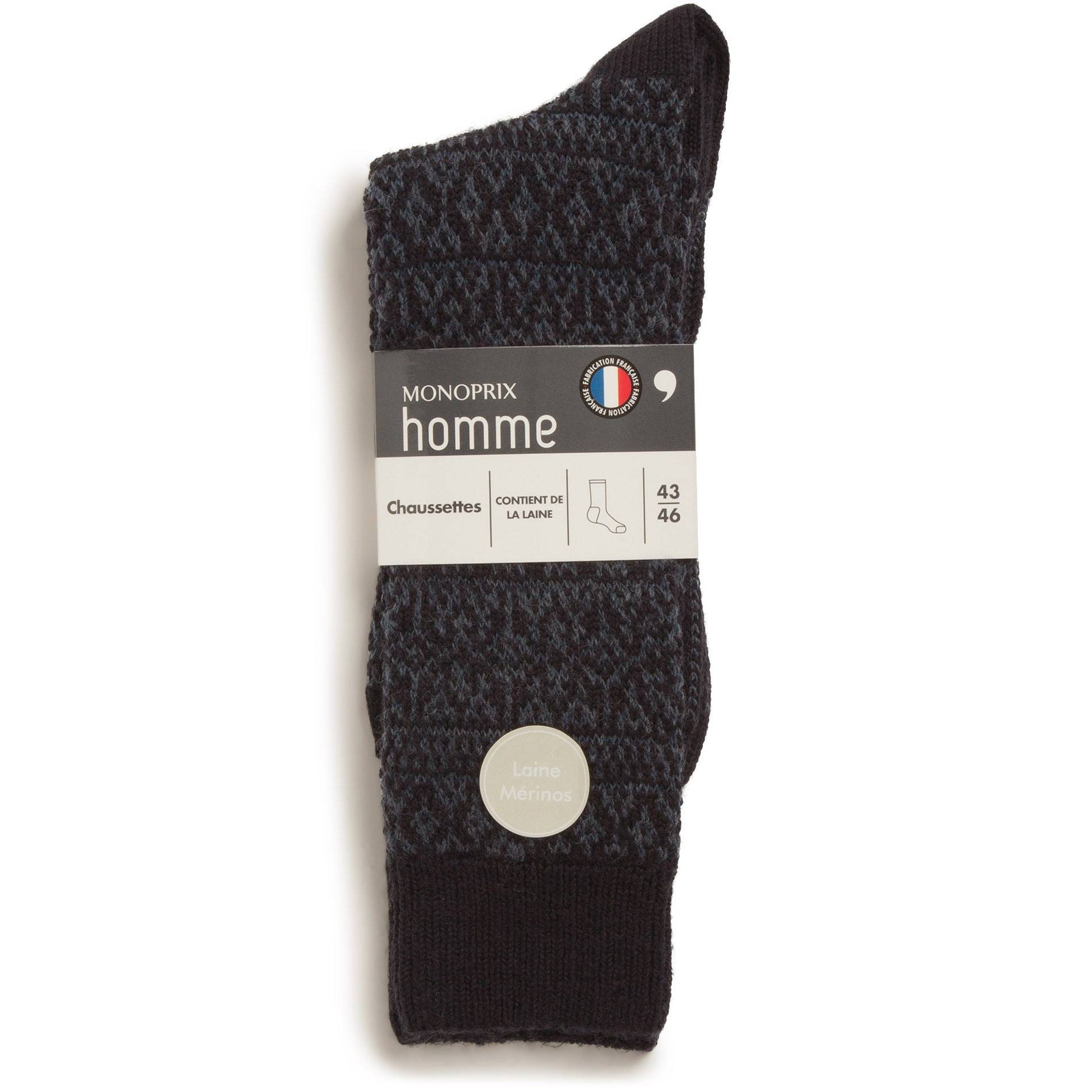 Paire de chaussettes fantaisie en laine, Marine, large image number 0