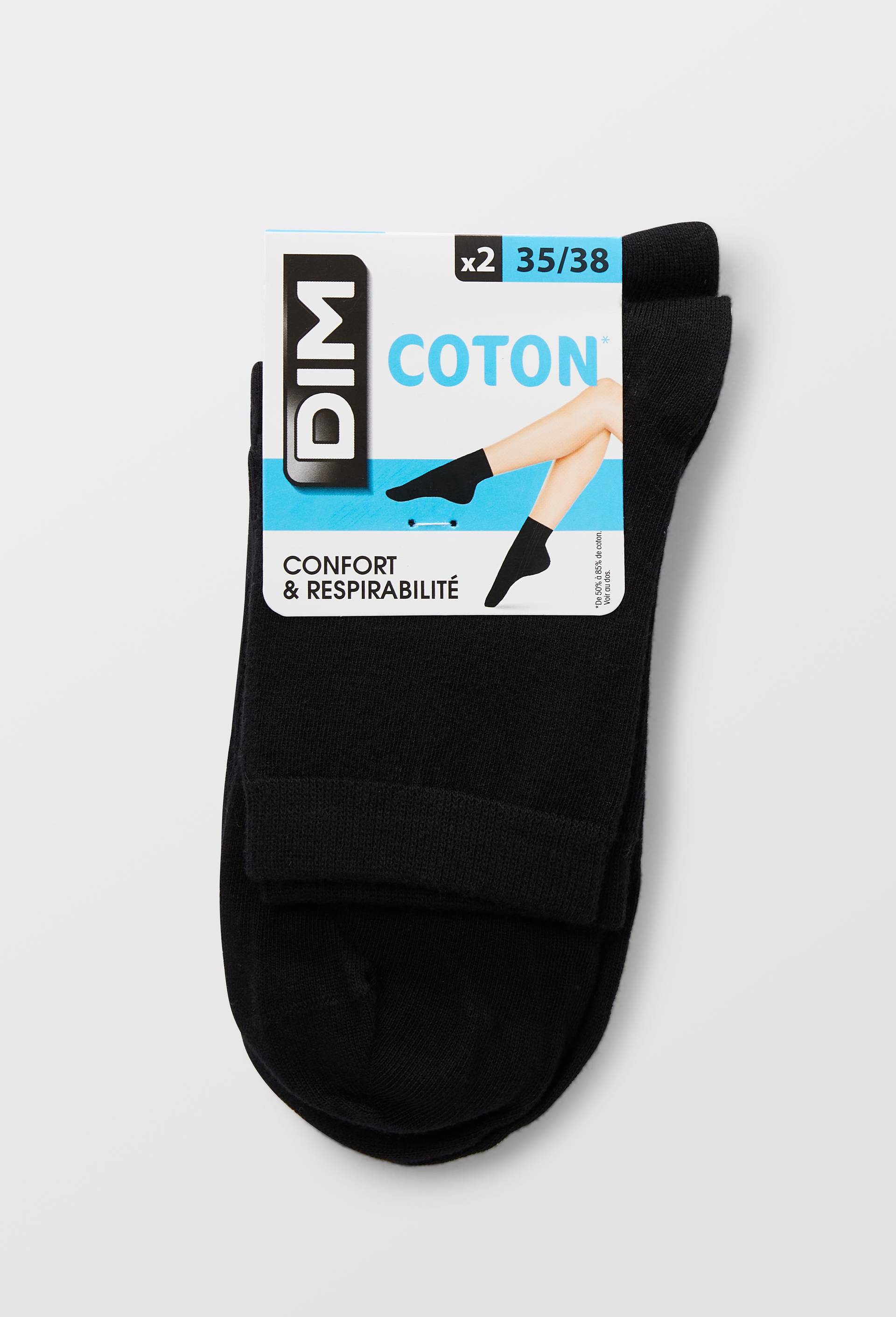Lot de 2 paires de socquettes en coton DIM, Noir, swatch image