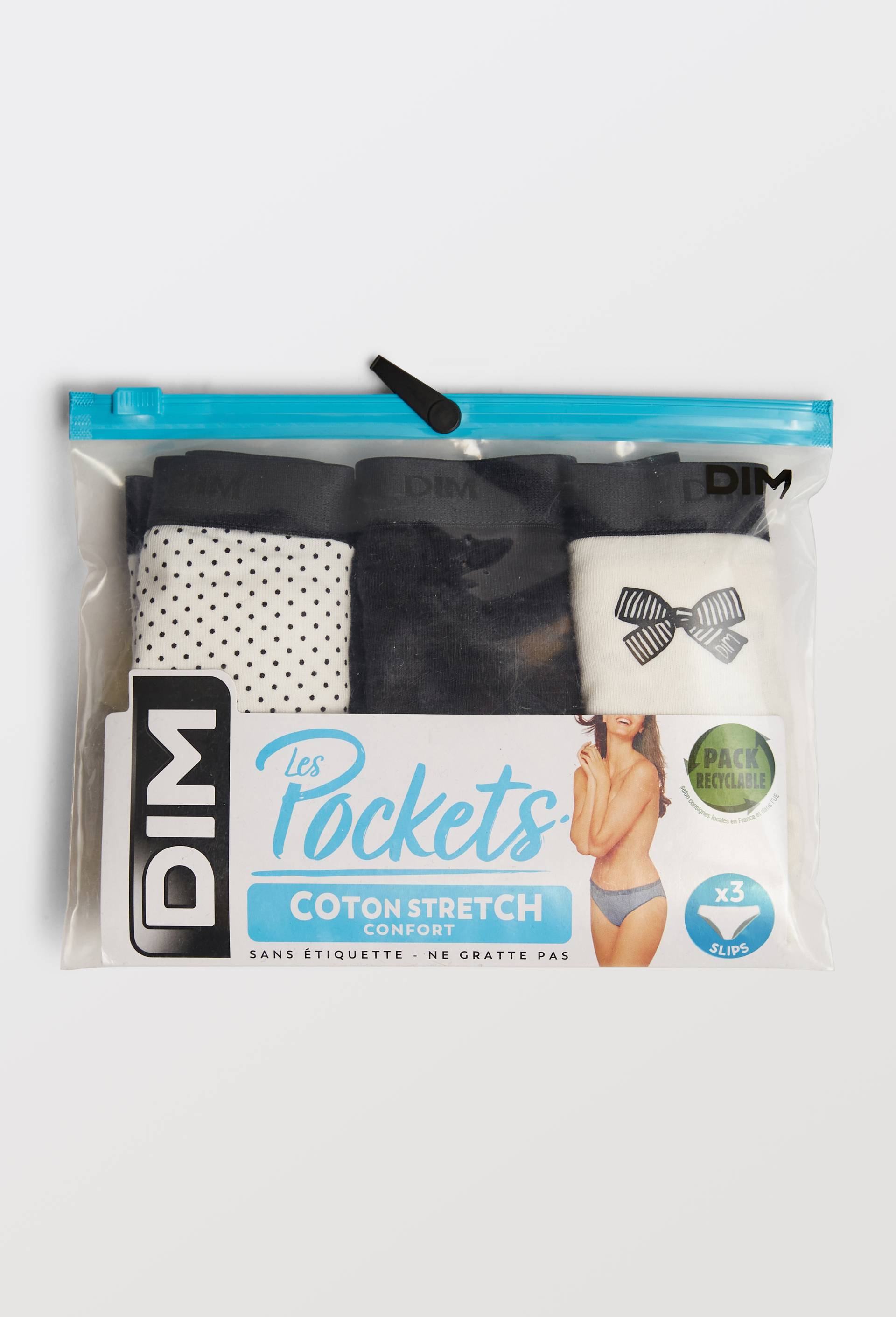 Lot de 3 slips fantaisie en coton POCKET DIM, Ecru, large image number 2