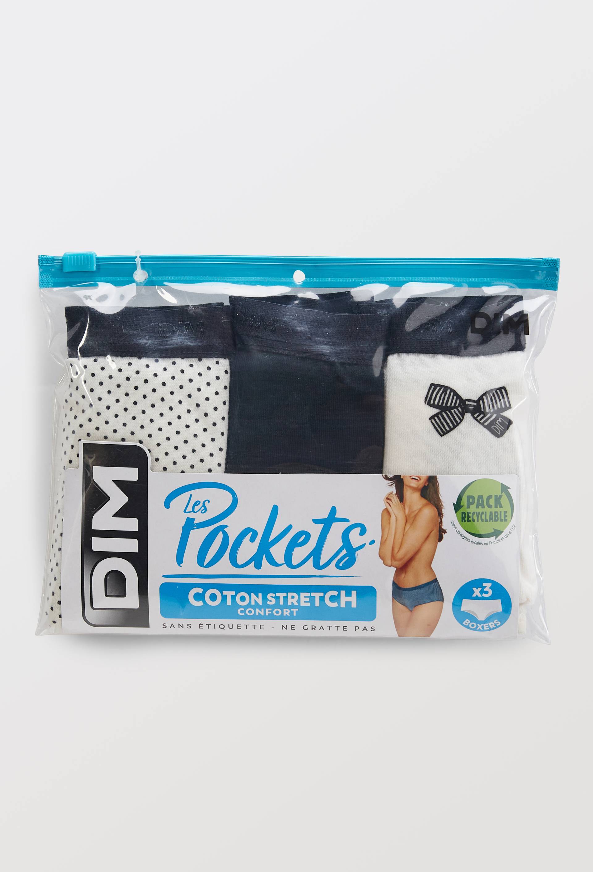 Lot de 3 slips fantaisie en coton POCKET DIM, Ecru, swatch image