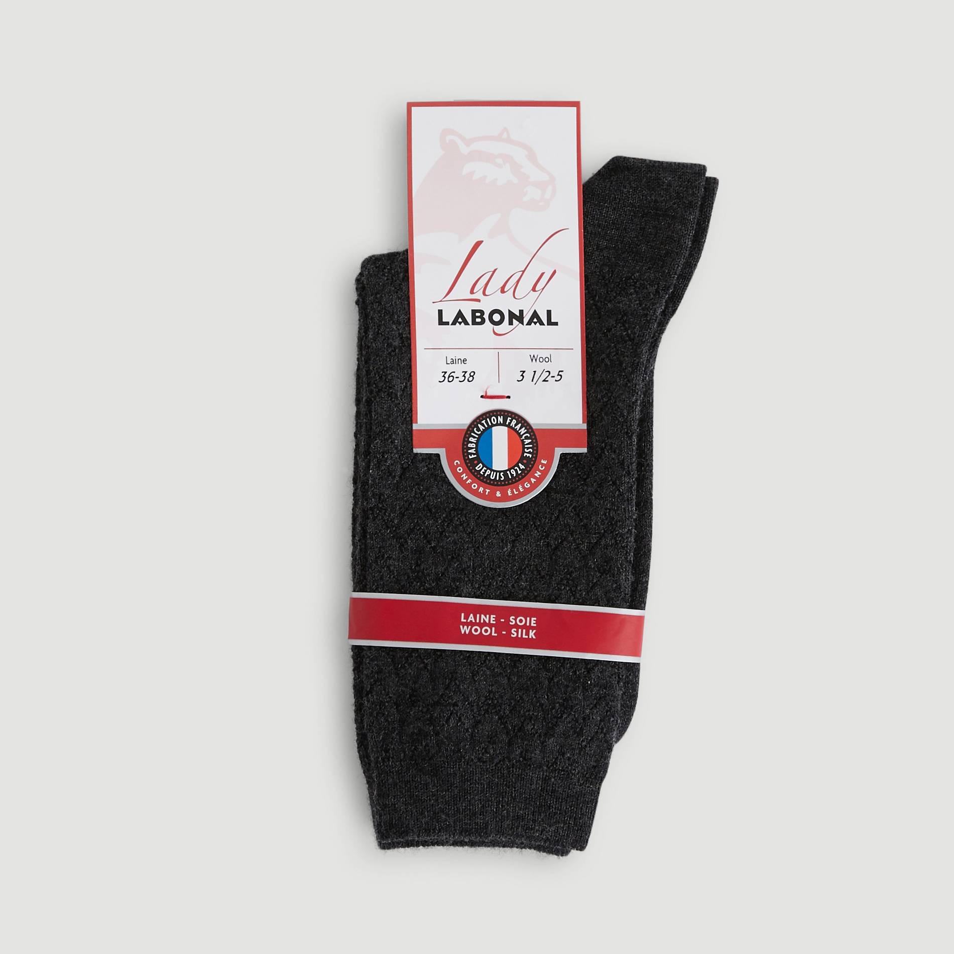 Paire de chaussette en laine et soie Labonal, Gris fonc&eacute;, large image number 0
