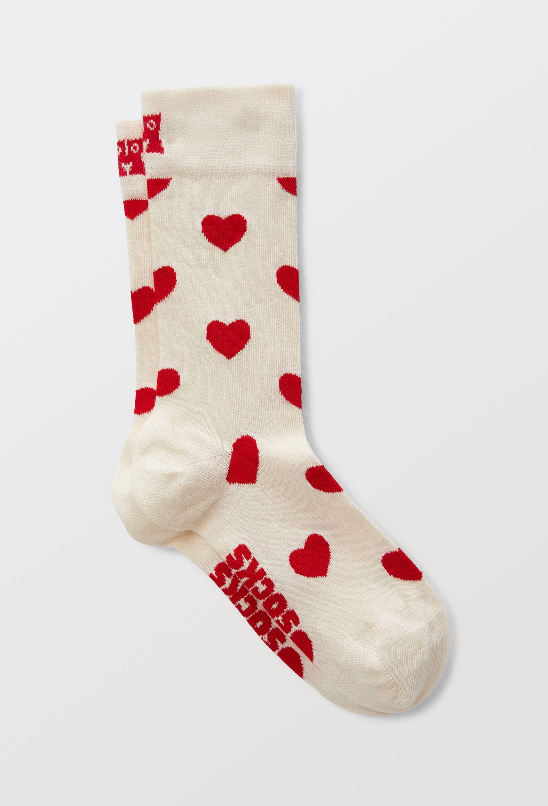 Paire de chaussettes &agrave; coeurs en coton HAPPYSOCKS, Ecru, large image number 0