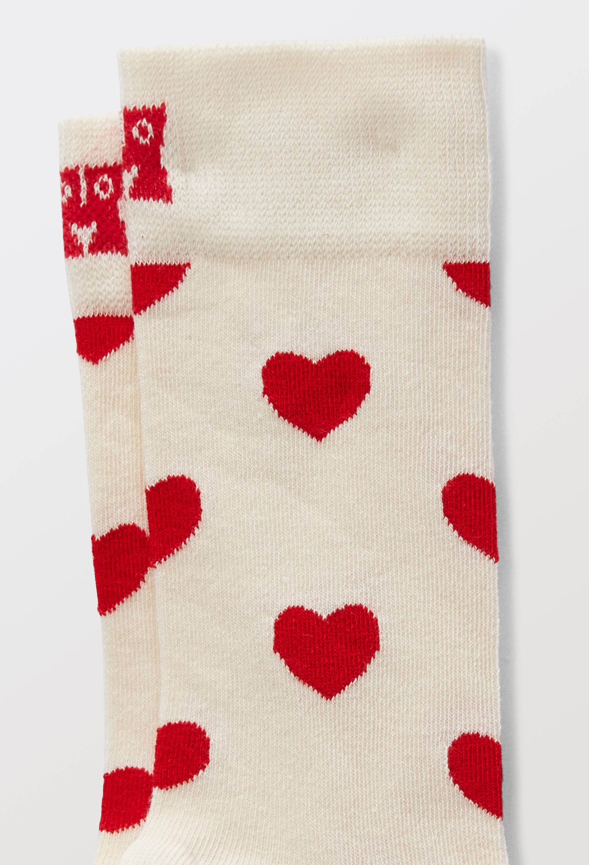 Paire de chaussettes &agrave; coeurs en coton HAPPYSOCKS, Ecru, large image number 1.0