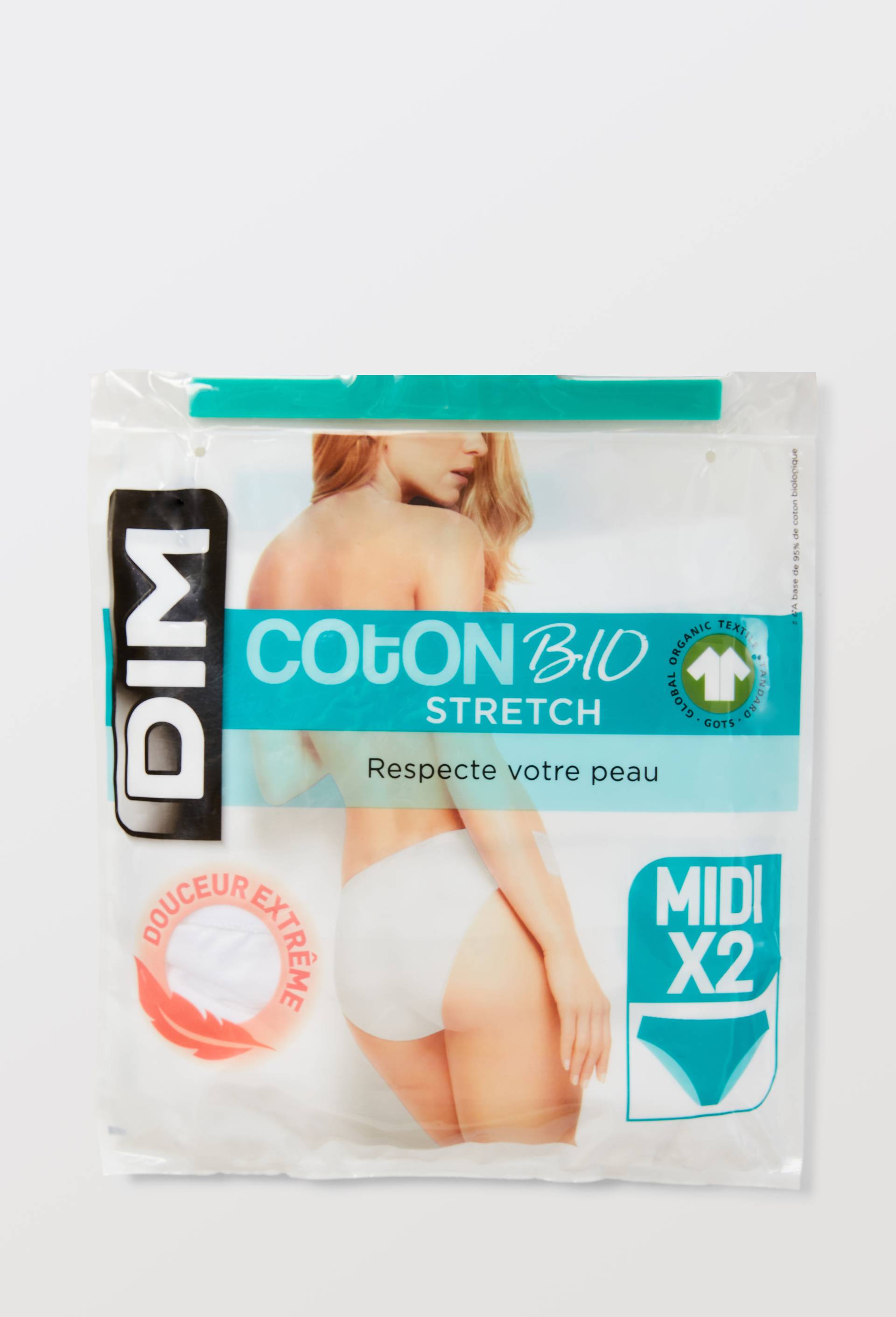 Lot de 2 culottes midi coton BIO DIM, certifi&eacute; OEKO-TEX, Blanc, large image number 2