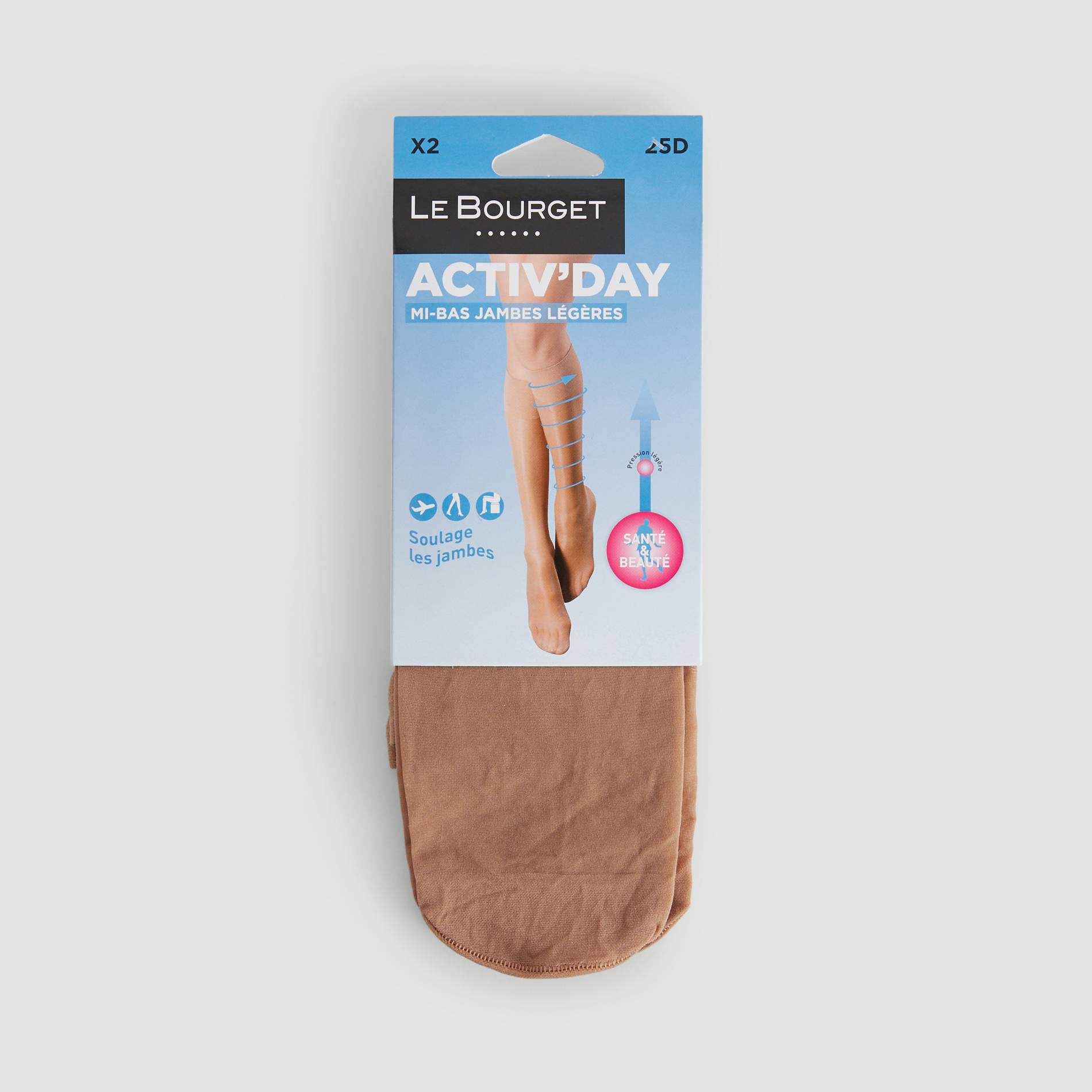 Lot de 2 paires de mi bas jambes l&eacute;g&egrave;res Le Bourget, Beige clair, large image number 0