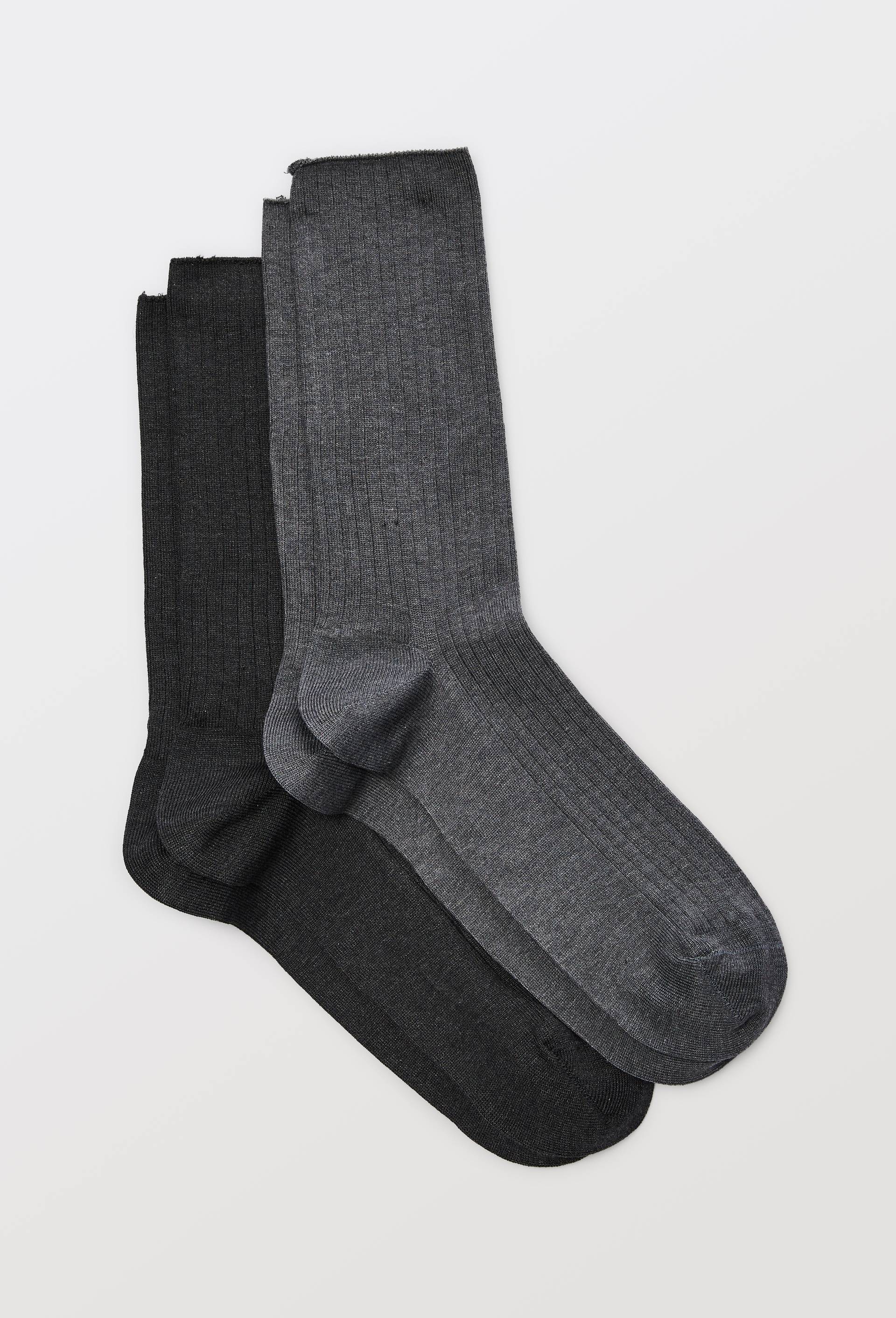 Lot de 2 paires de chaussettes &agrave; cotes en fil d'&eacute;cosse Bleufor&ecirc;t, Gris fonc&eacute;, swatch image