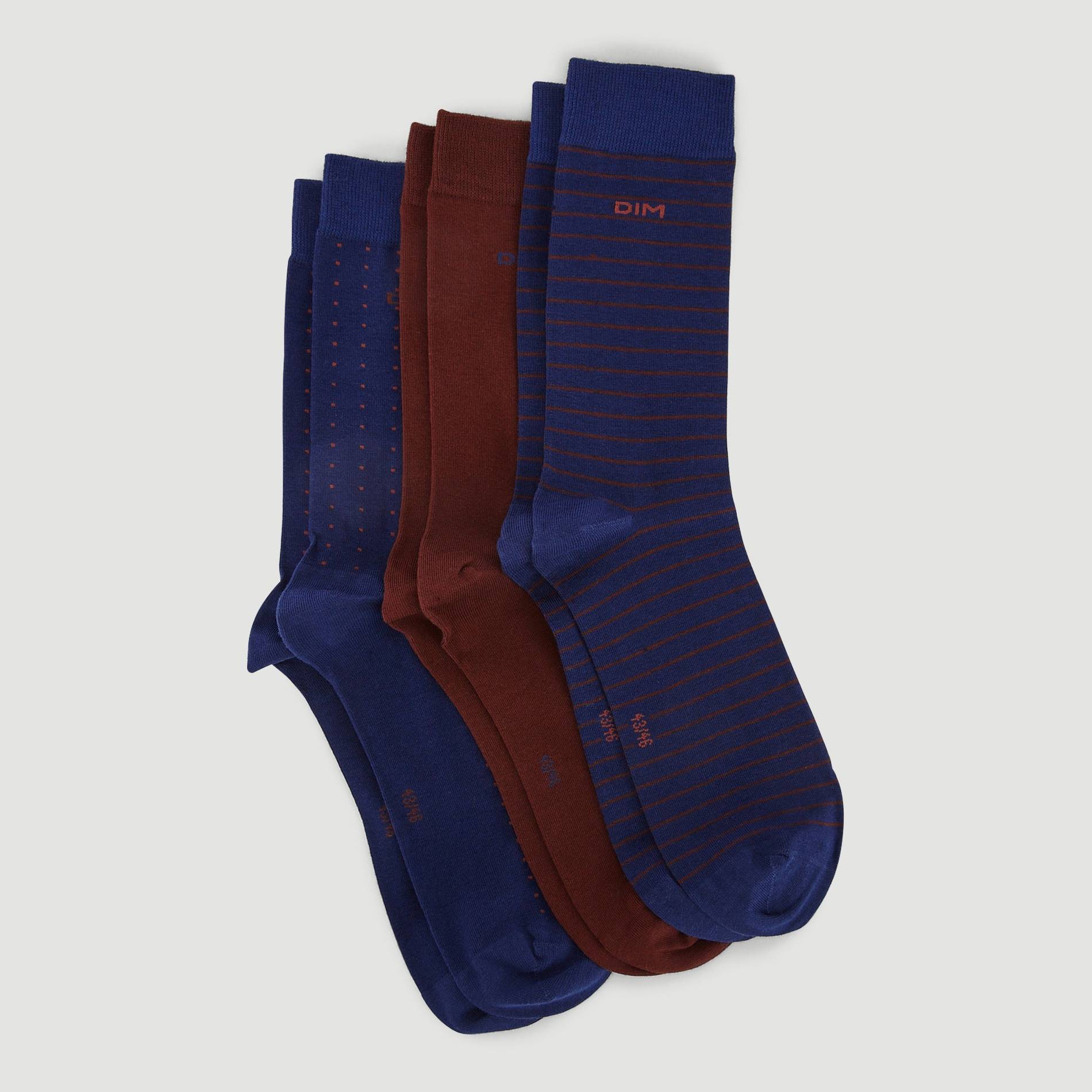 Lot de 3 paires de chaussettes fantaisie en coton DIM, Marine, large image number 0