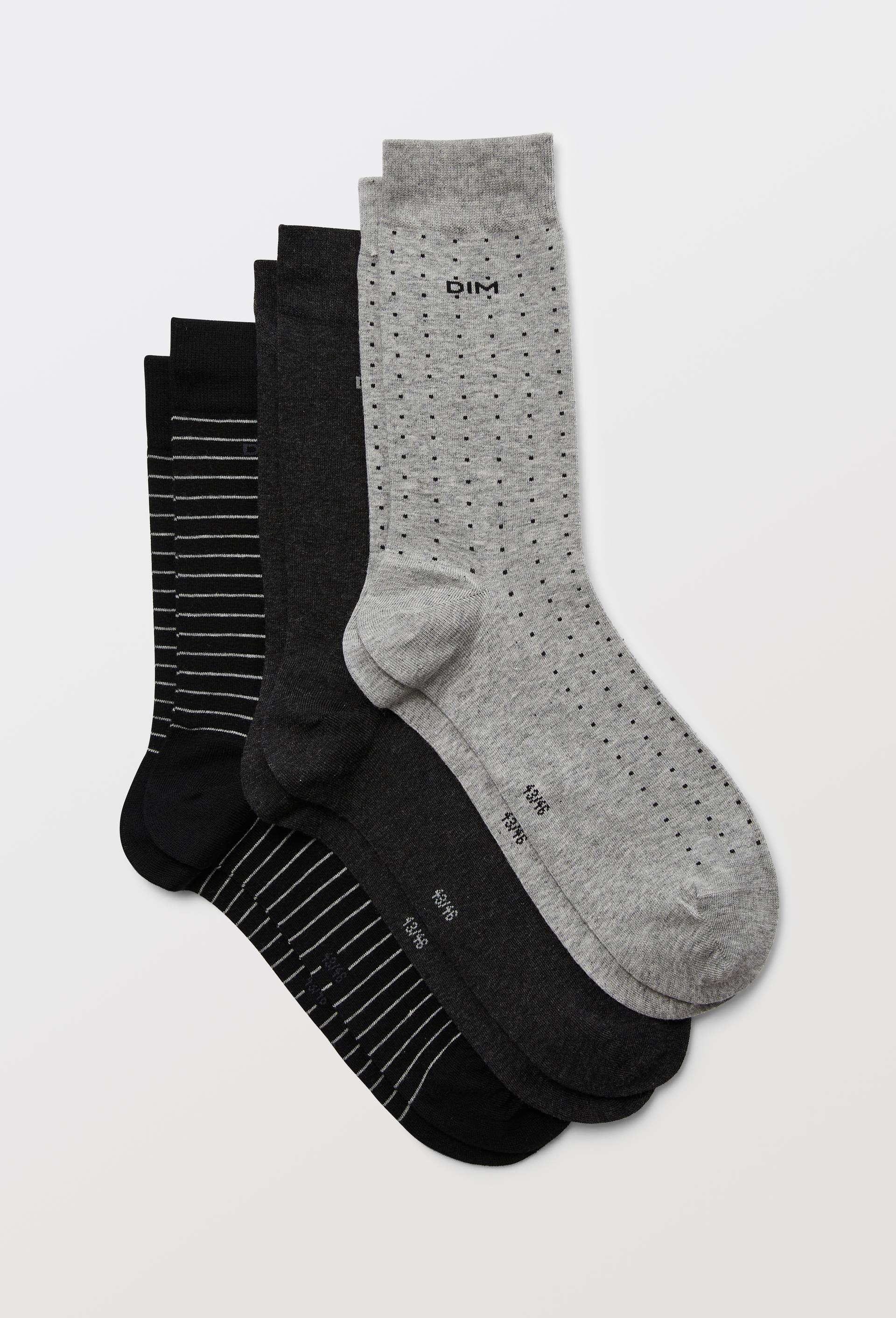Lot de 3 paires de chaussettes fantaisie en coton DIM, Gris, swatch image
