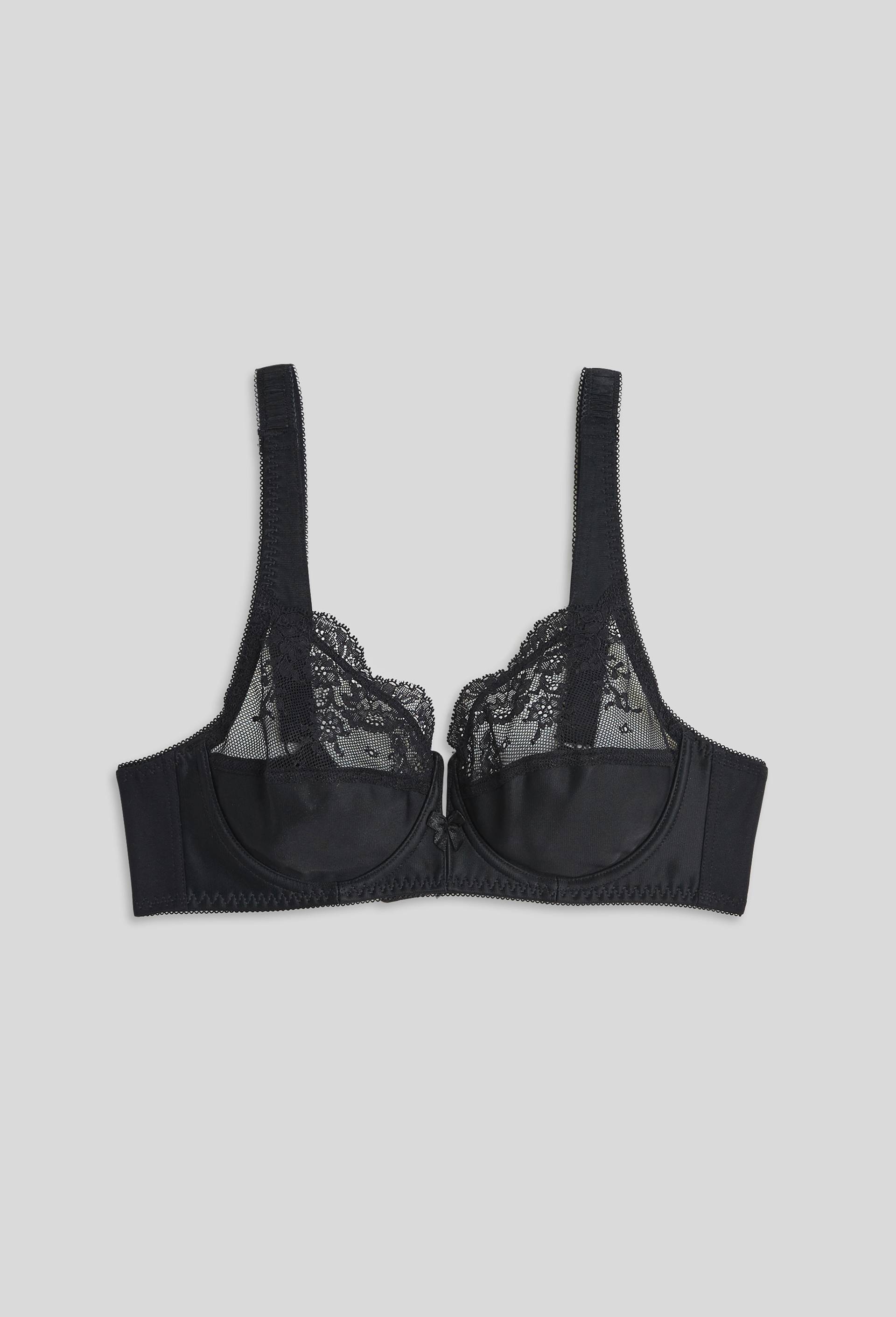 Soutien-gorge avec armatures et larges bretelles en microfibre et dentelle, Noir, large image number 0