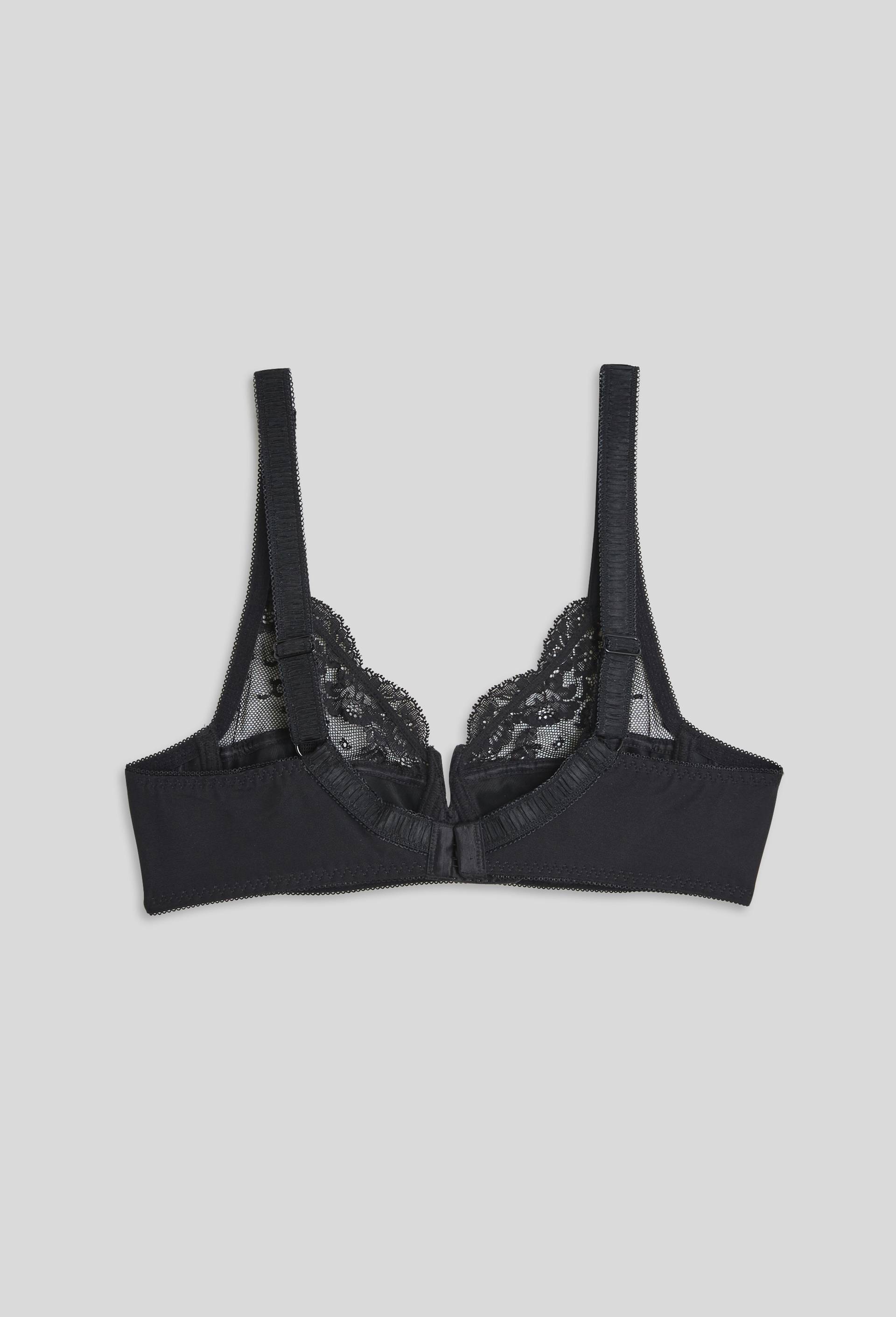 Soutien-gorge avec armatures et larges bretelles en microfibre et dentelle, Noir, large image number 1