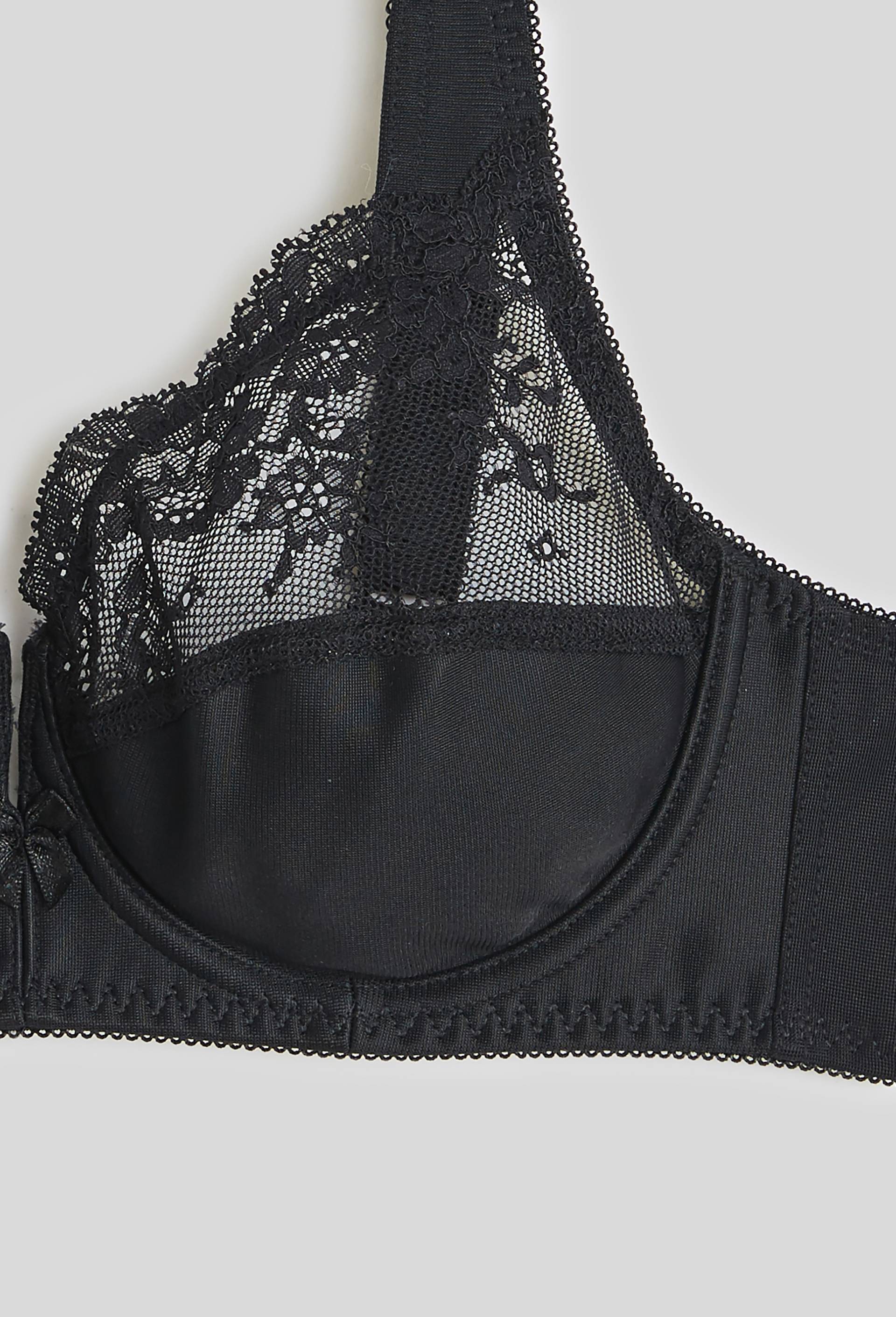 Soutien-gorge avec armatures et larges bretelles en microfibre et dentelle, Noir, large image number 2