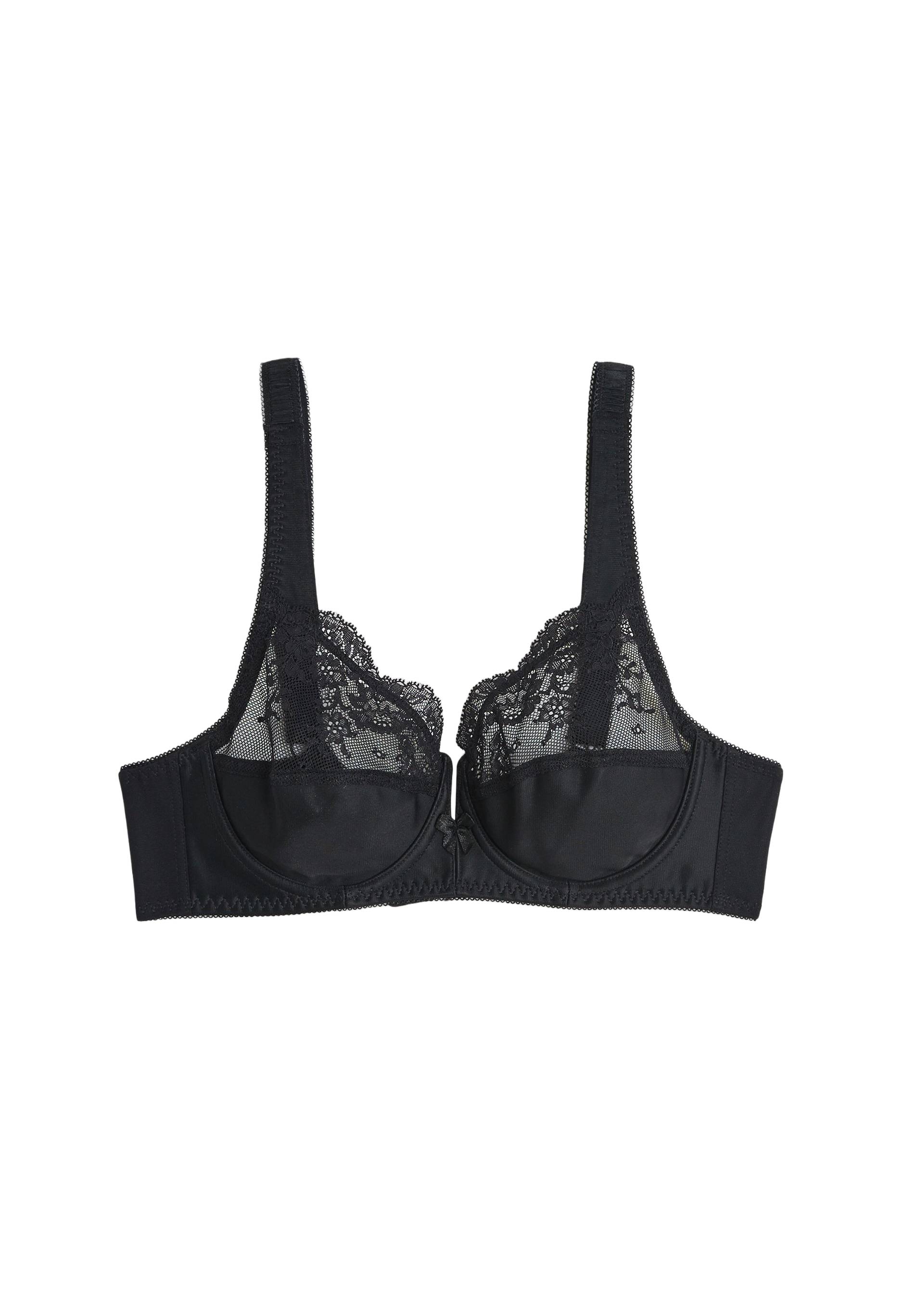 Soutien-gorge avec armatures et larges bretelles en microfibre et dentelle, Noir, large image number 3